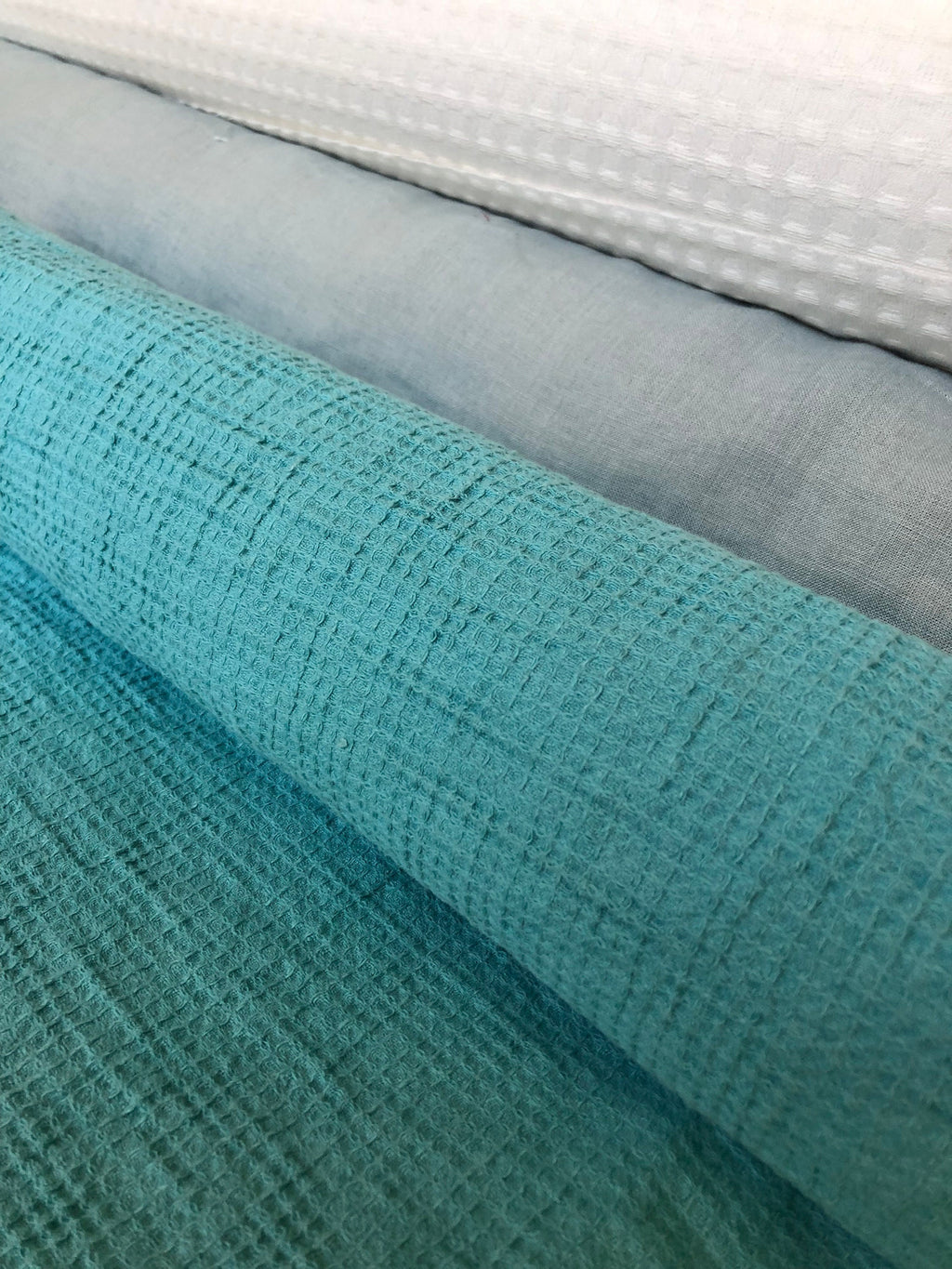 Ocean Blue Waffle Linen Cotton Fabric: Bath, Kitchen, Spa Towel - BGO138