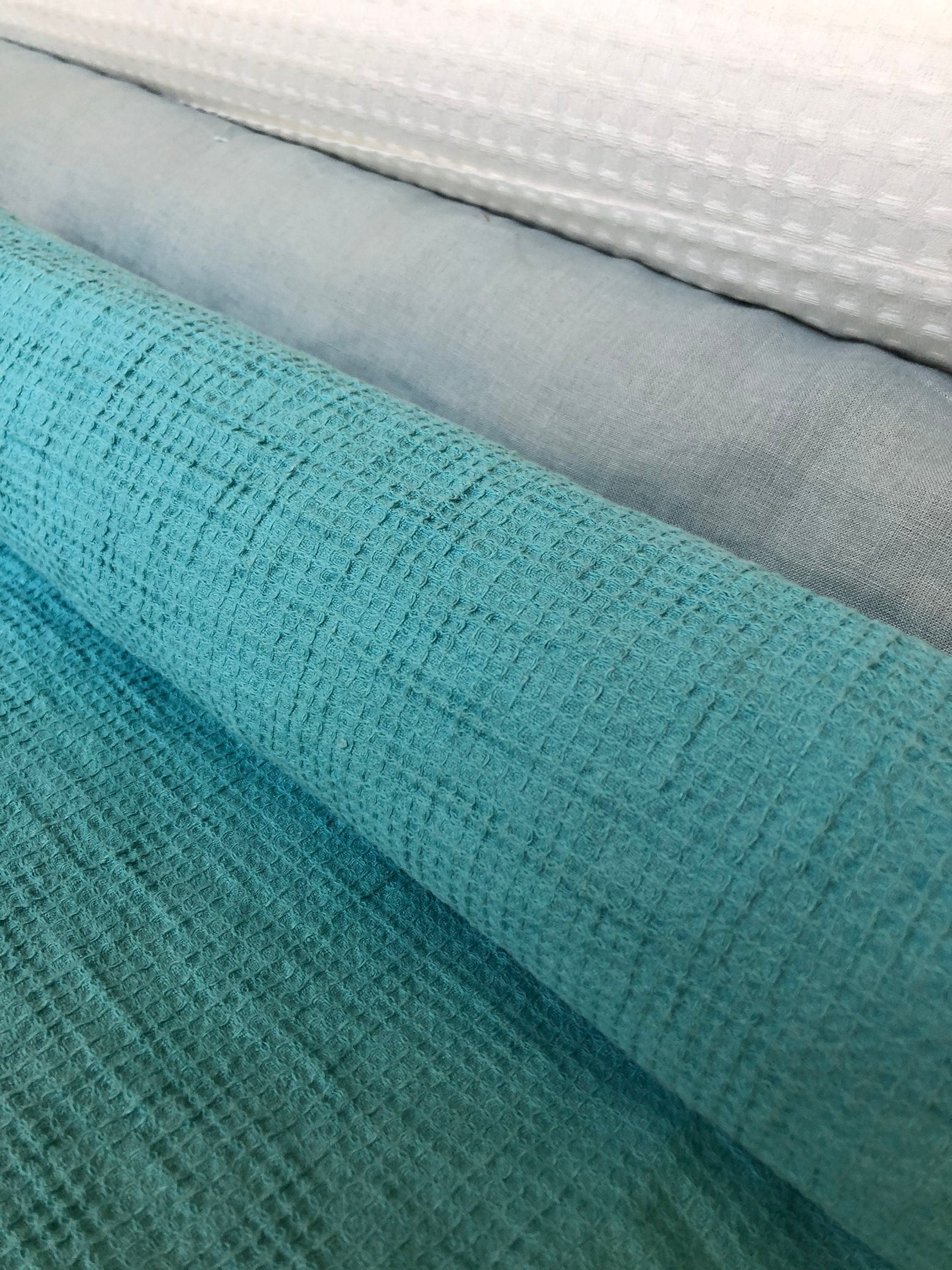 Ocean Blue Waffle Linen Cotton Fabric: Bath, Kitchen, Spa Towel - BGO138