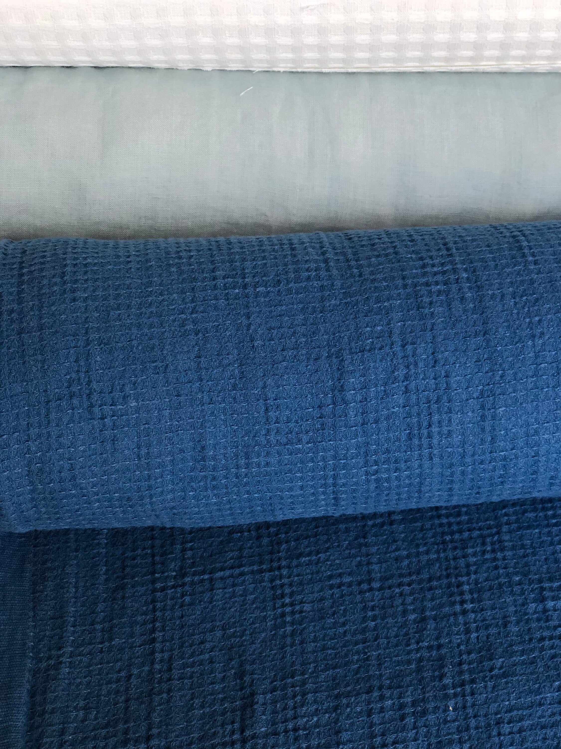 Marine Blue Waffle Linen Cotton Fabric: Bath & Spa Towel Material