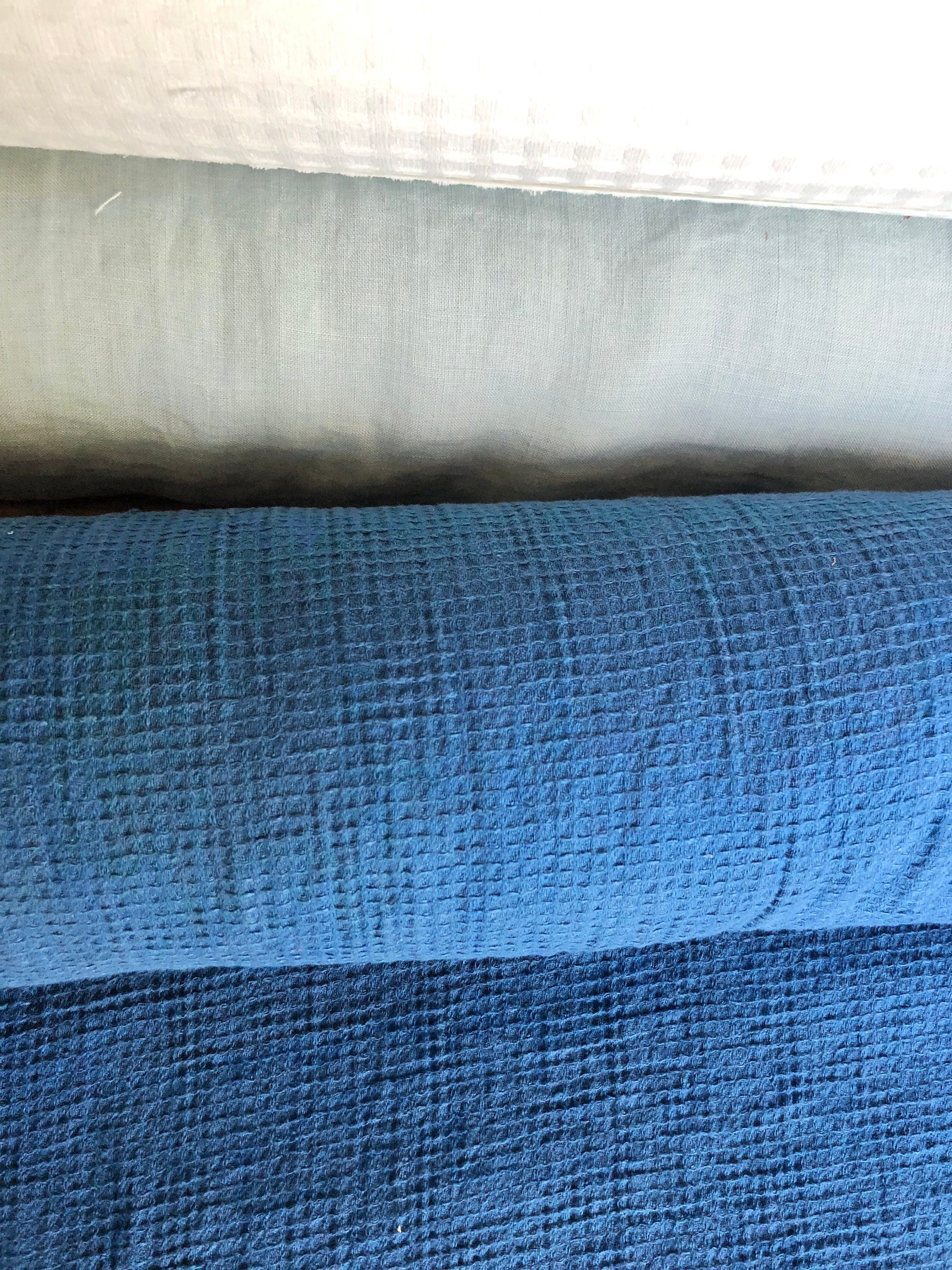 Marine Blue Waffle Linen Cotton Fabric: Bath & Spa Towel Material