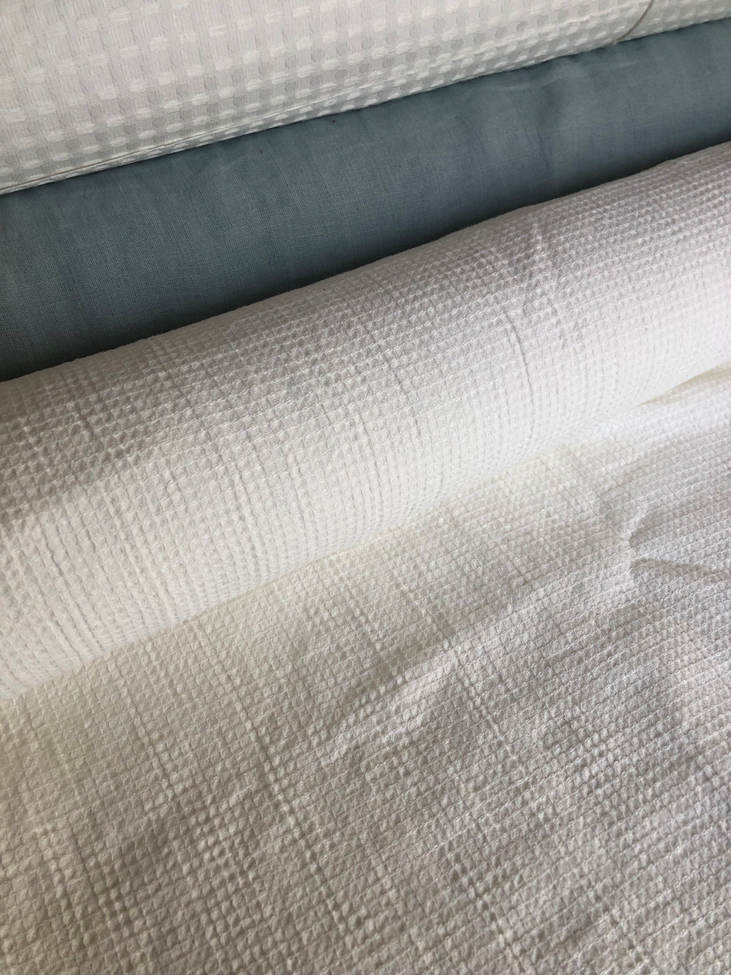 Waffle Linen Cotton Fabric: Natural White BGO138, 140cm Wide