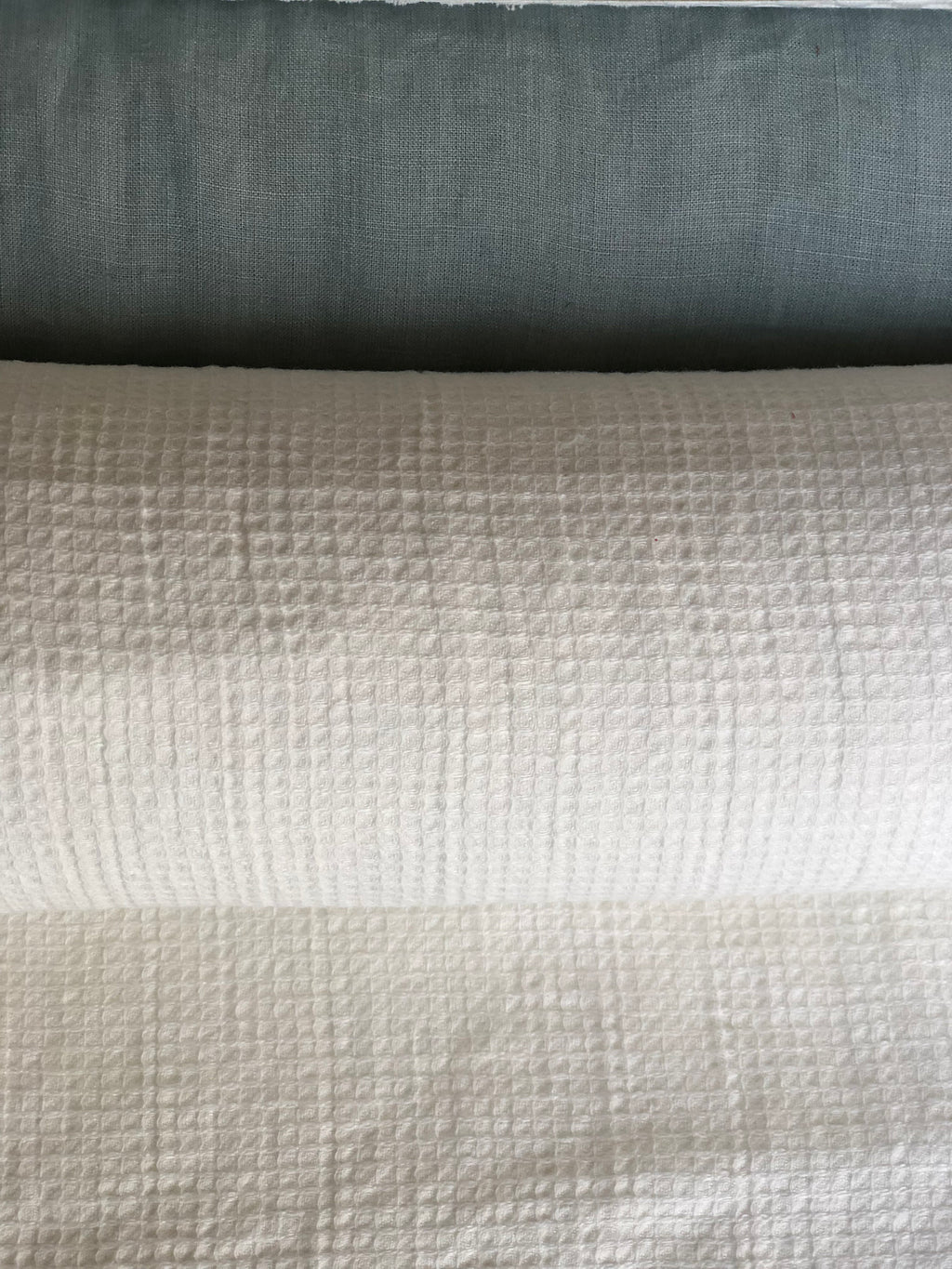 Waffle Linen Cotton Fabric: Natural White BGO138, 140cm Wide