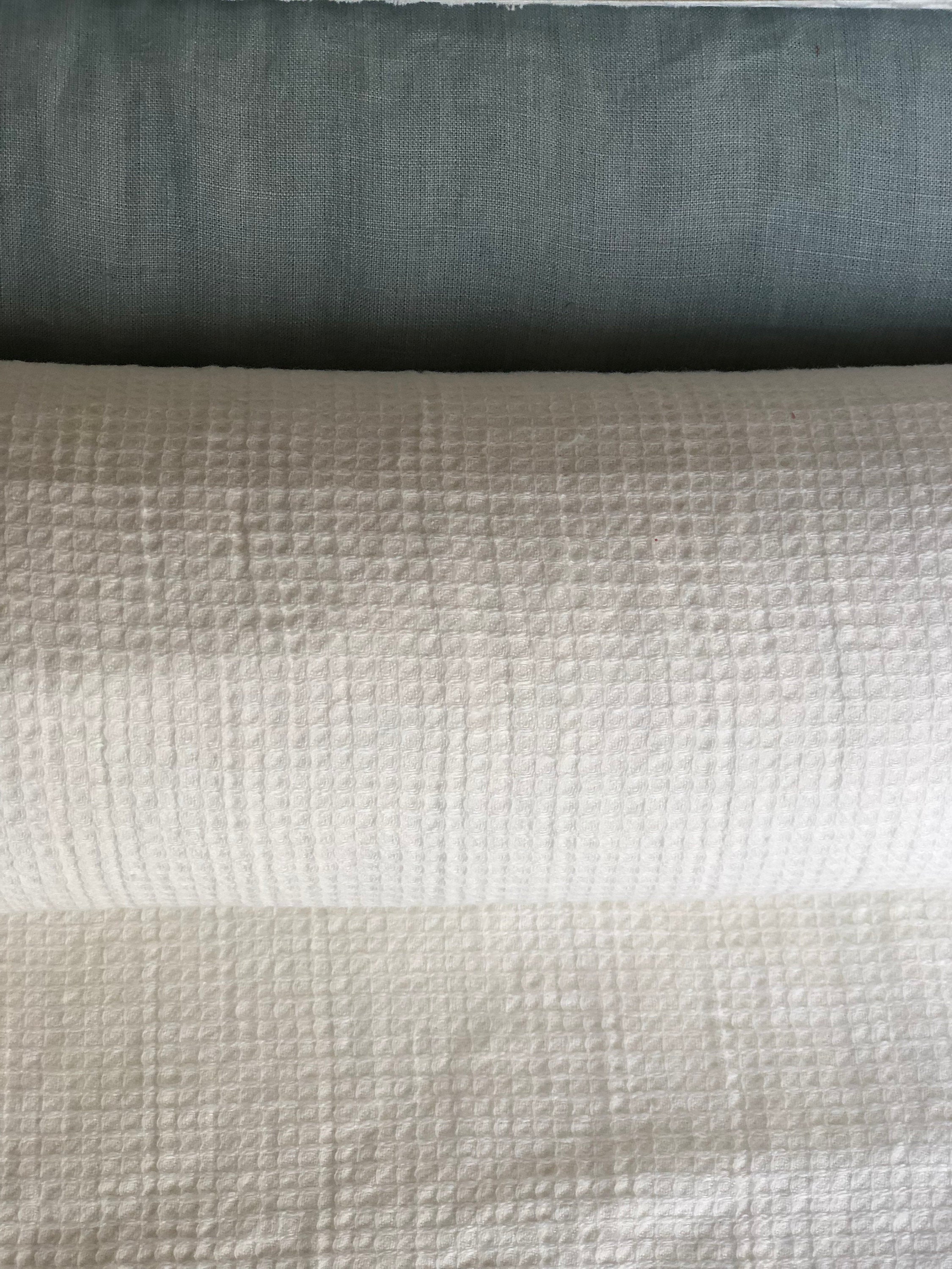 Waffle Linen Cotton Fabric: Natural White BGO138, 140cm Wide