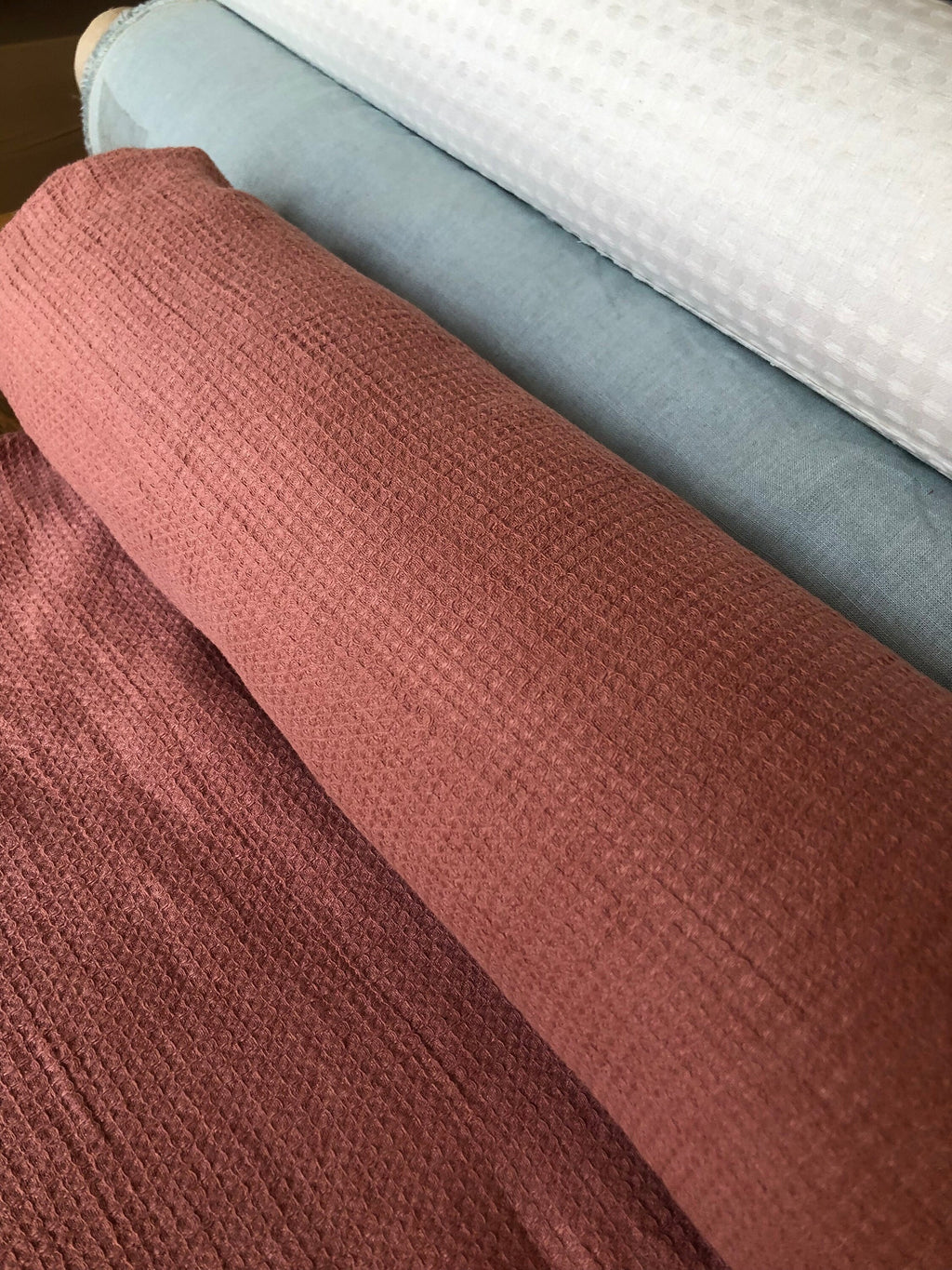 Coral Waffle Linen Cotton Fabric: Bath, Kitchen, Spa Towel - 140cm