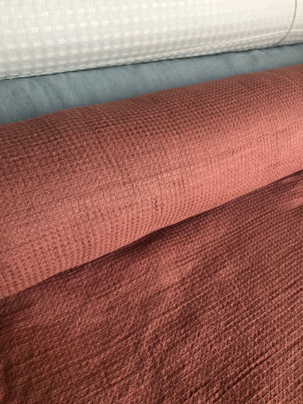 Coral Waffle Linen Cotton Fabric: Bath, Kitchen, Spa Towel - 140cm