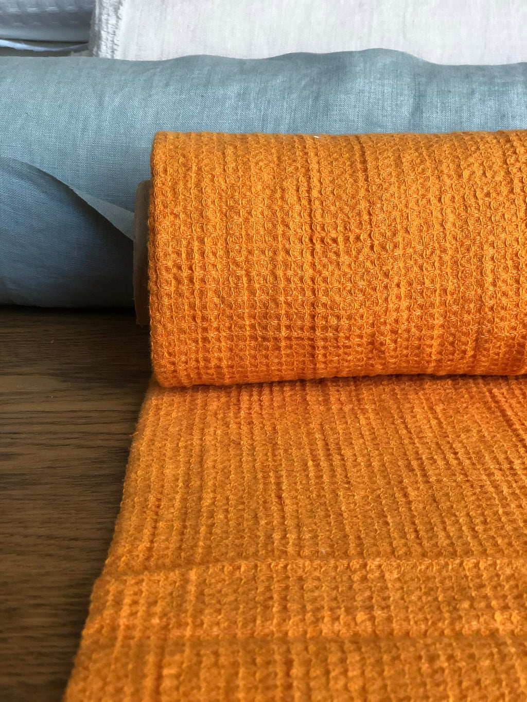 Orange Waffle Linen Cotton Fabric: Bath & Kitchen Towel Material