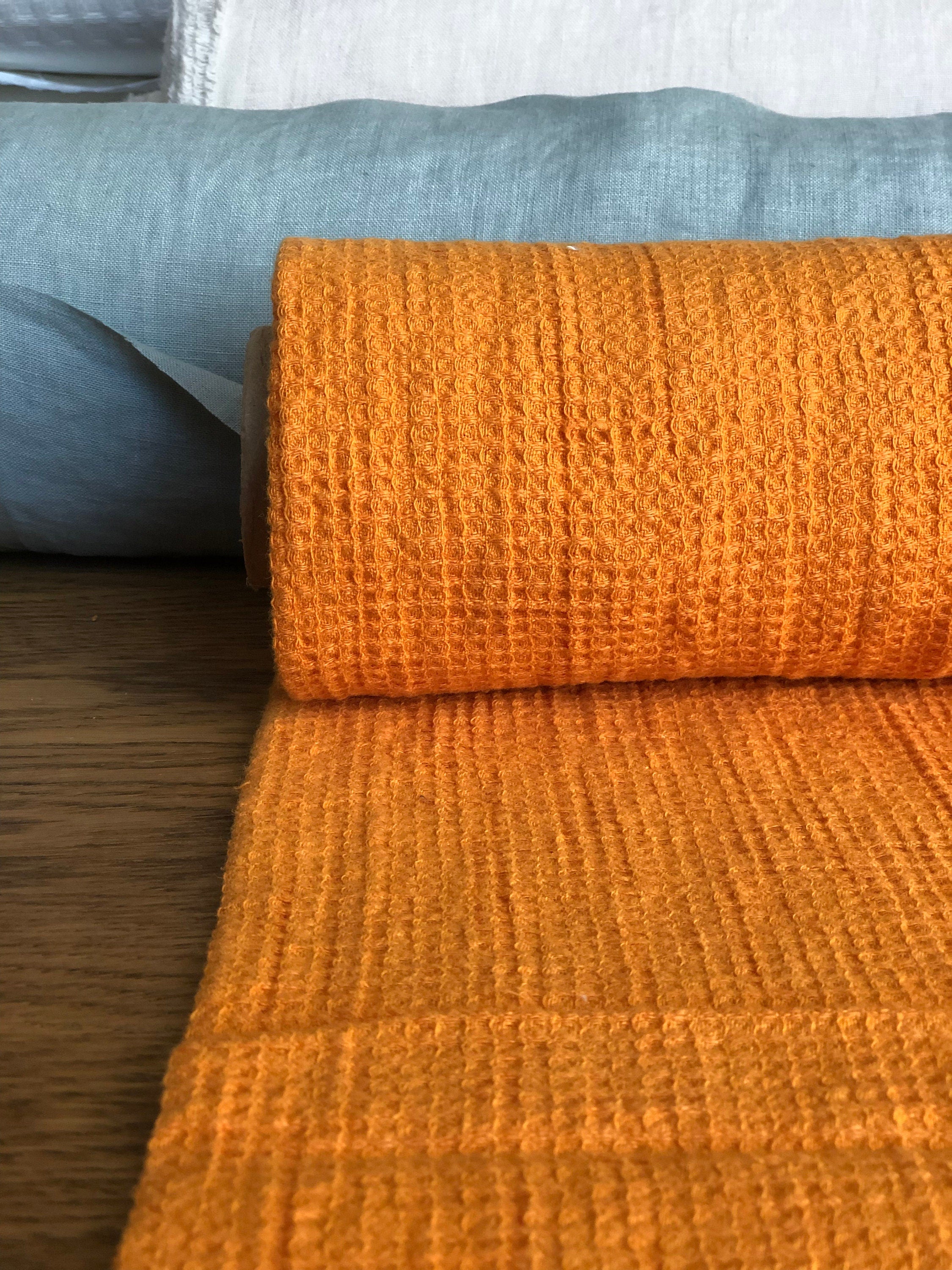 Orange Waffle Linen Cotton Fabric: Bath & Kitchen Towel Material