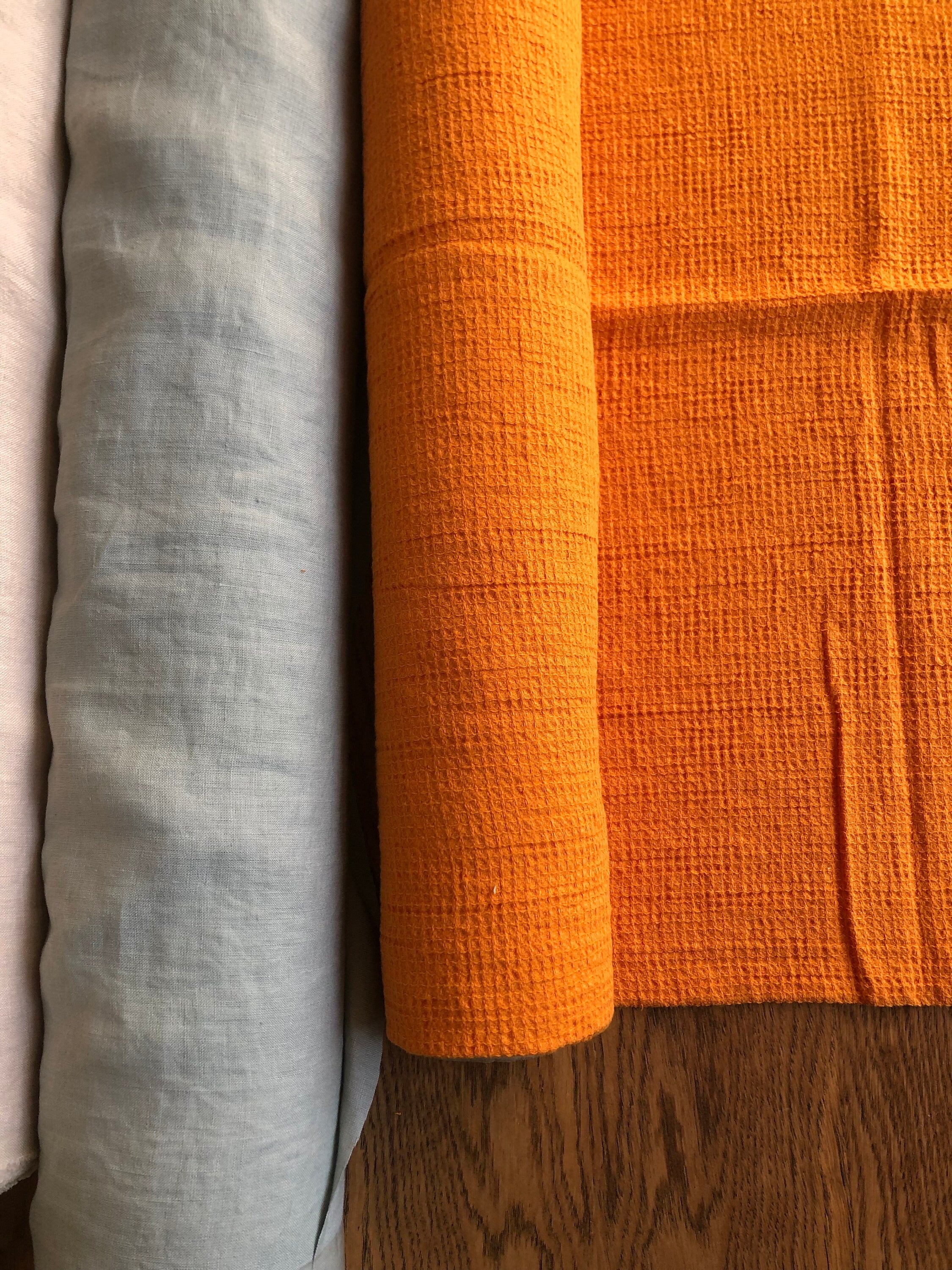 Orange Waffle Linen Cotton Fabric: Bath & Kitchen Towel Material