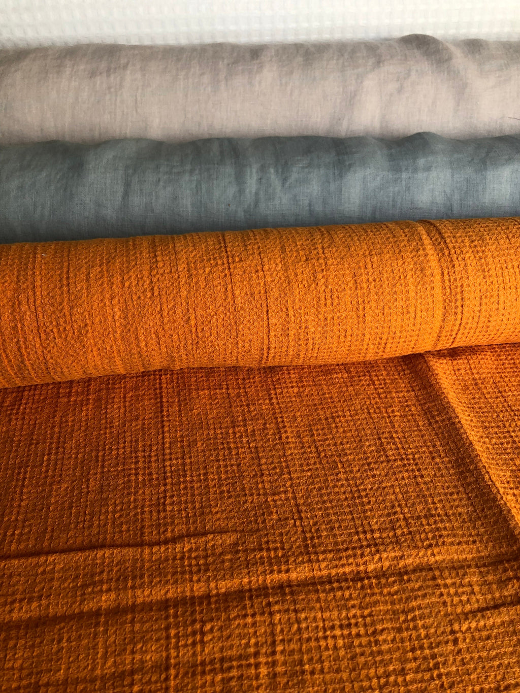 Orange Waffle Linen Cotton Fabric: Bath & Kitchen Towel Material