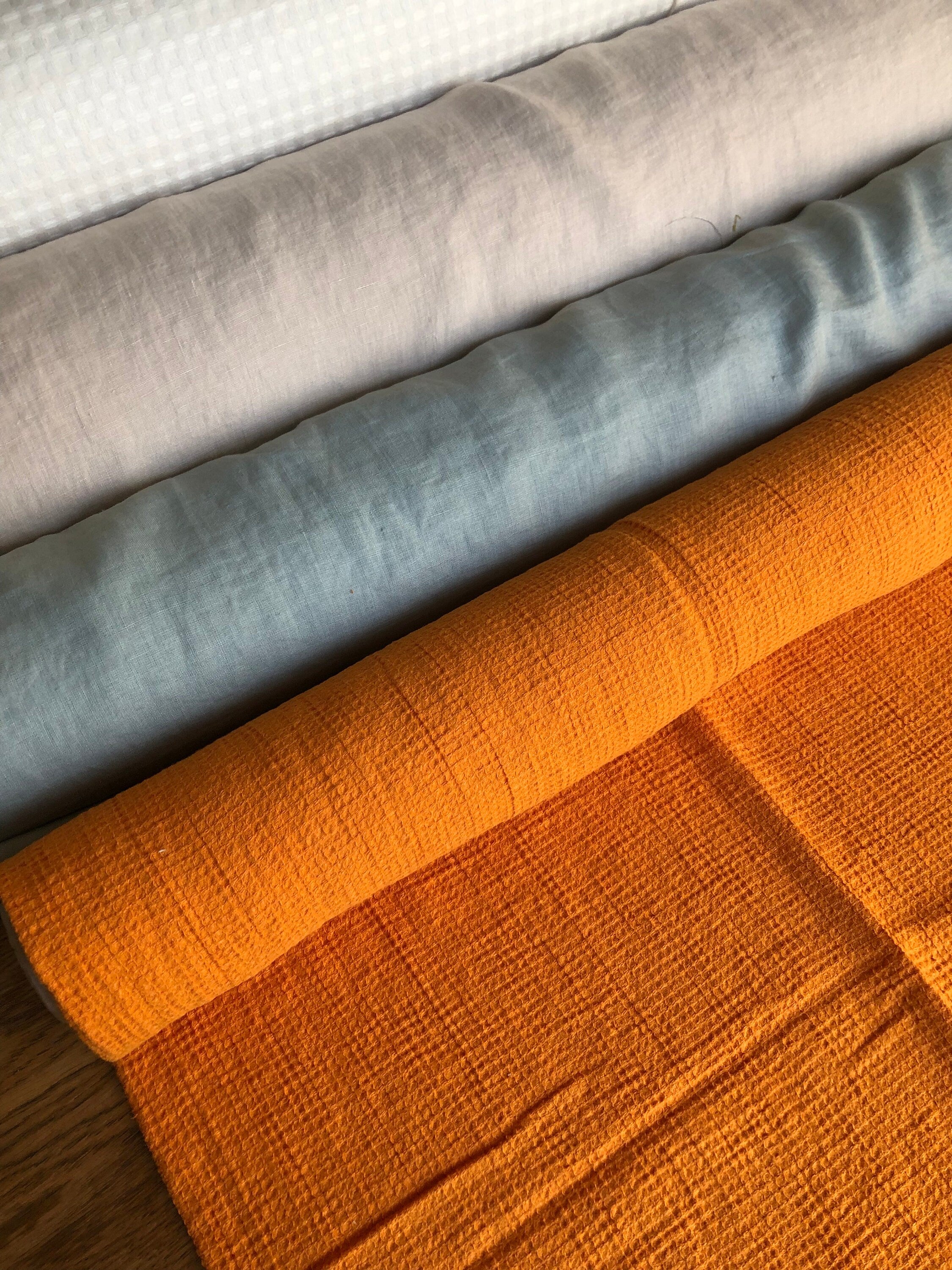 Orange Waffle Linen Cotton Fabric: Bath & Kitchen Towel Material