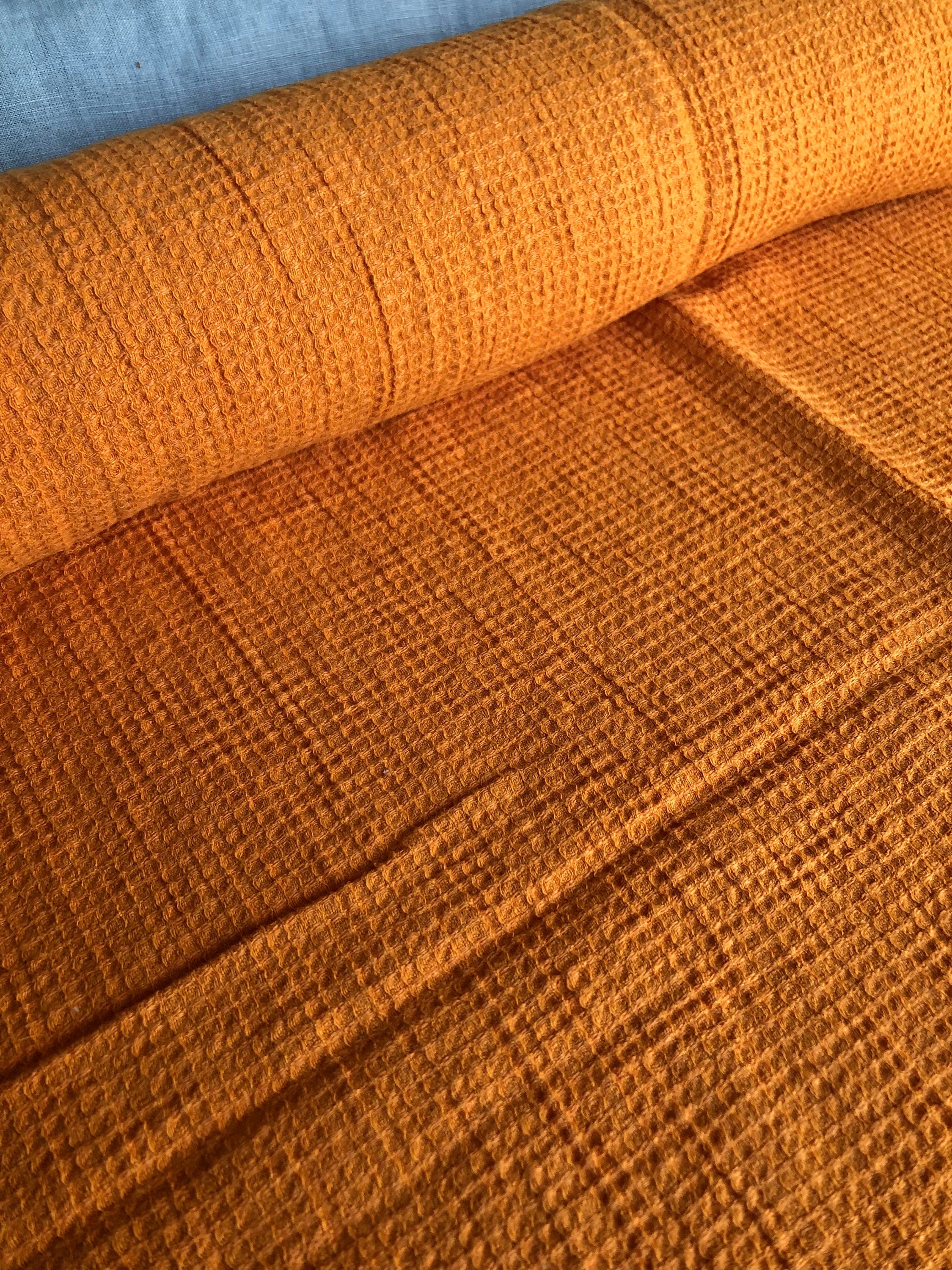 Orange Waffle Linen Cotton Fabric: Bath & Kitchen Towel Material