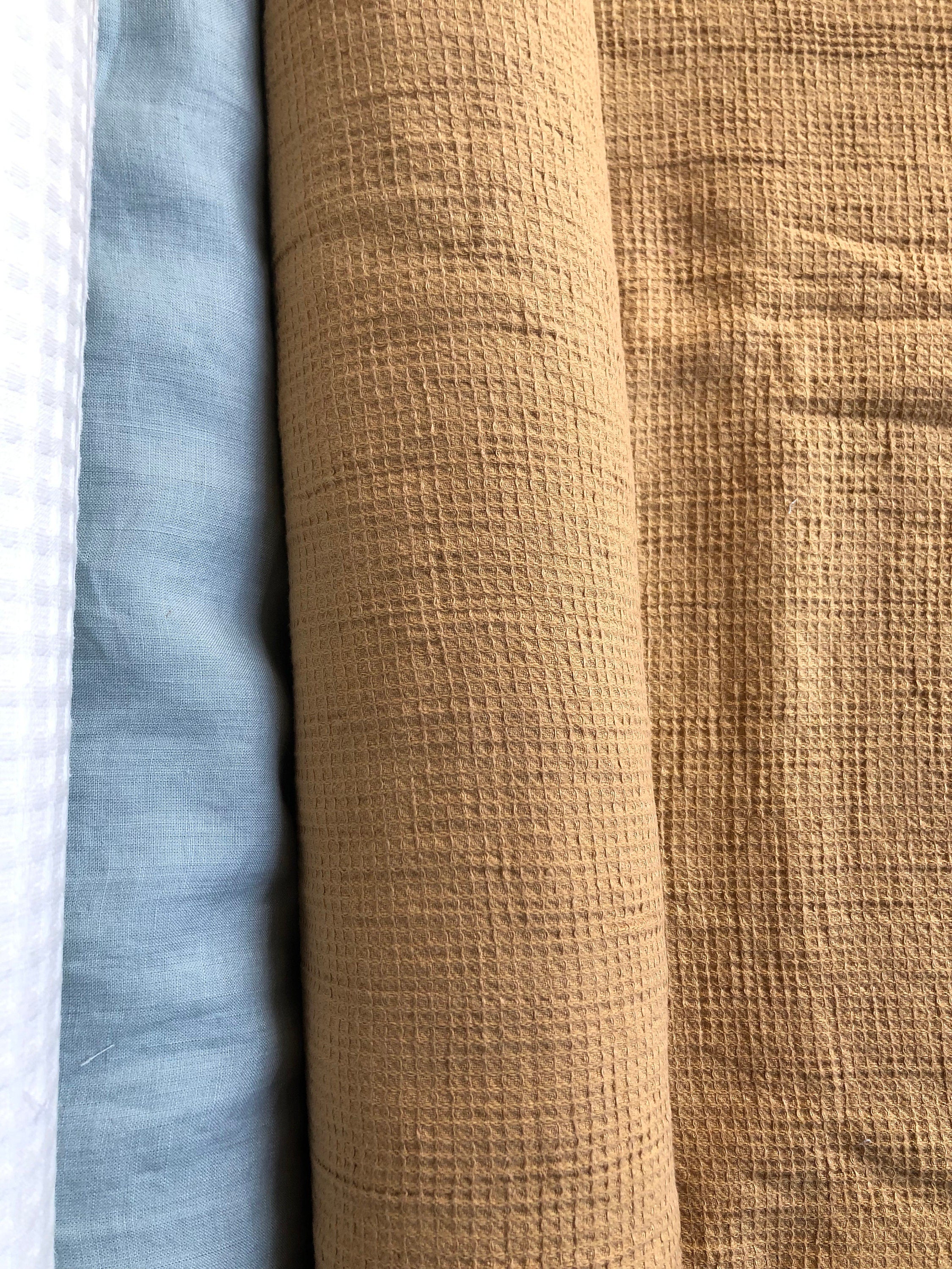 Ochre Waffle Linen Cotton Fabric: 140cm Wide, Bath & Spa Towel Material