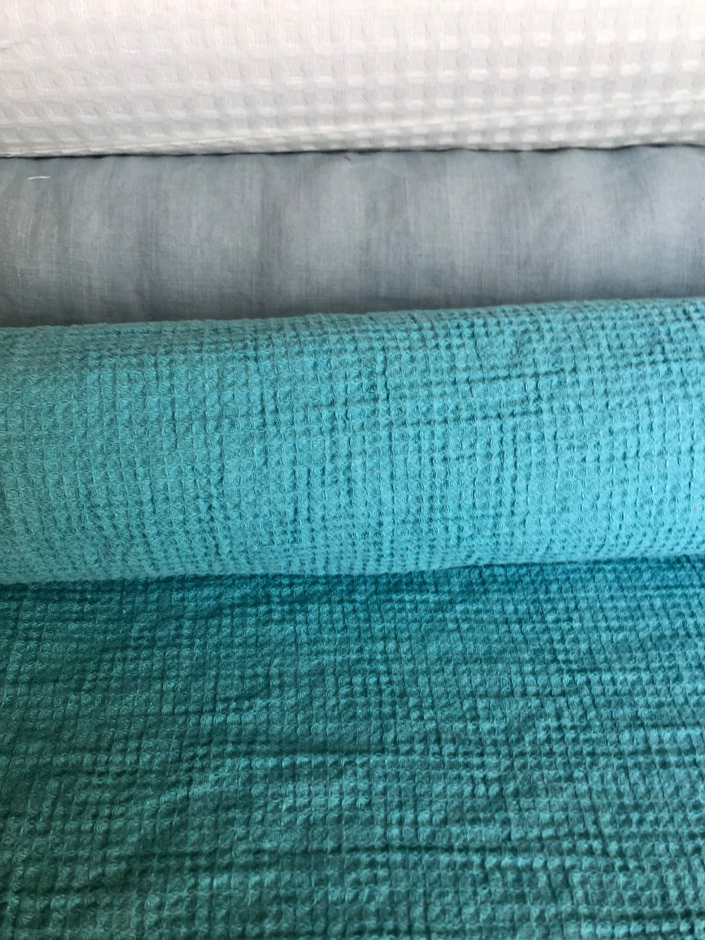 Ocean Blue Waffle Linen Cotton Fabric: Bath, Kitchen, Spa Towel - BGO138