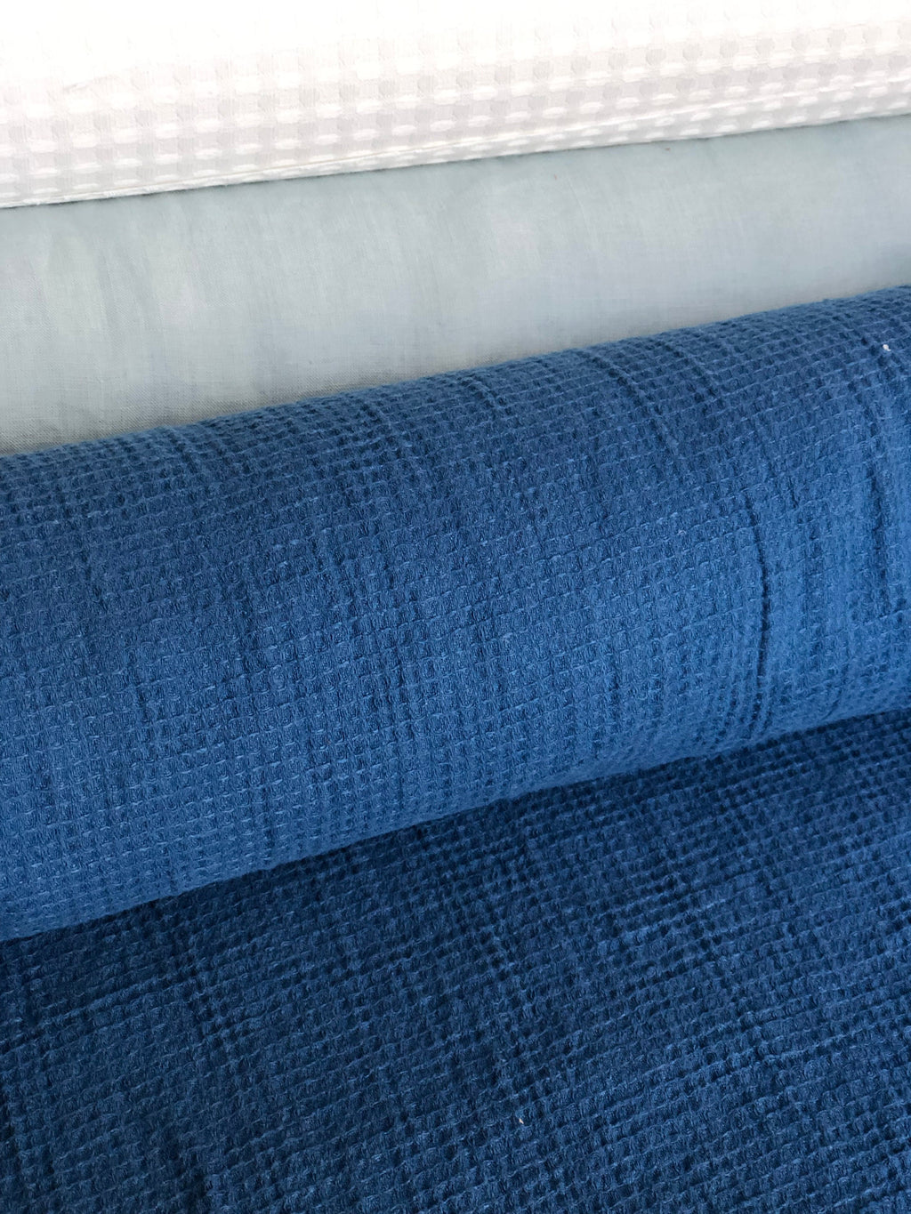 Marine Blue Waffle Linen Cotton Fabric: Bath & Spa Towel Material