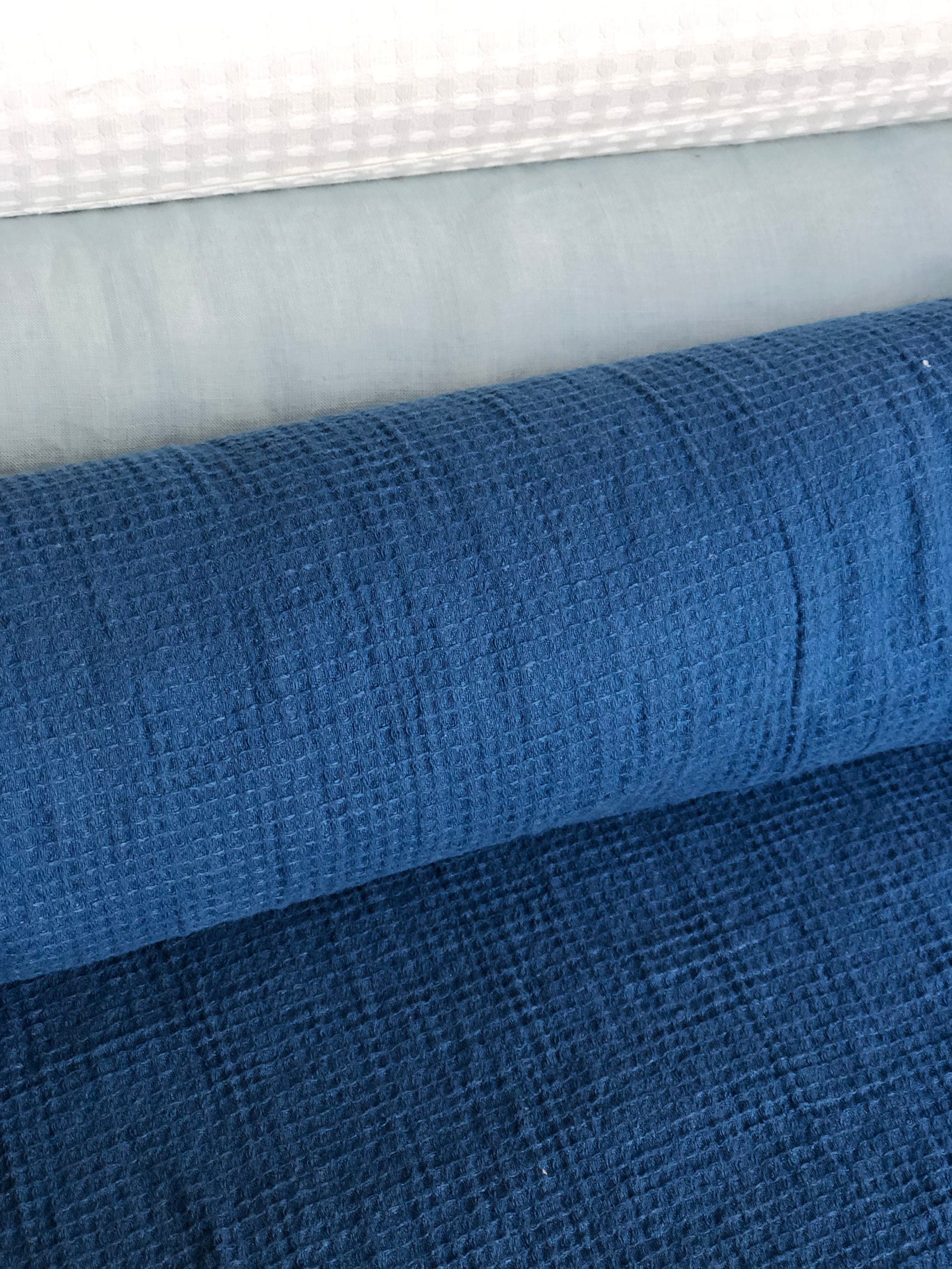 Marine Blue Waffle Linen Cotton Fabric: Bath & Spa Towel Material