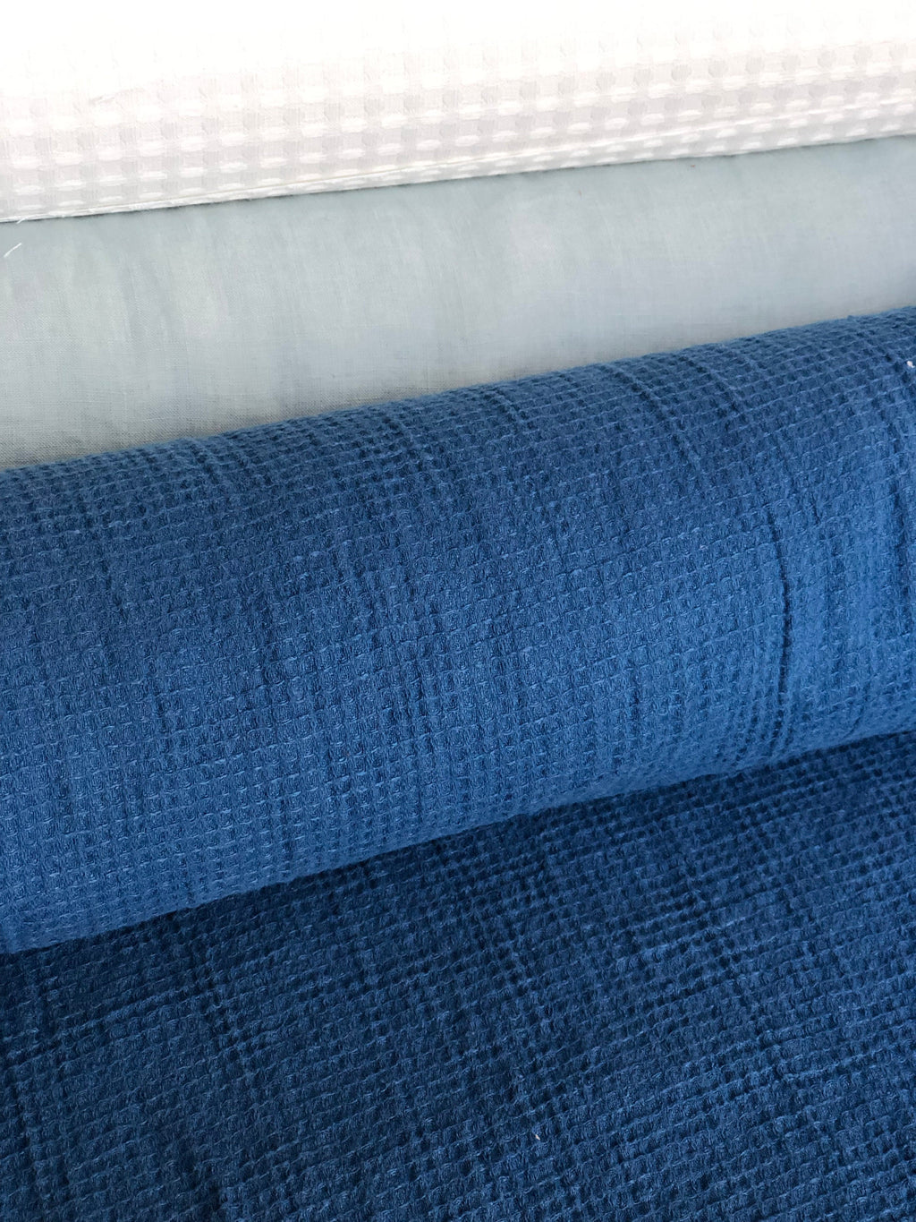 Marine Blue Waffle Linen Cotton Fabric: Bath & Spa Towel Material