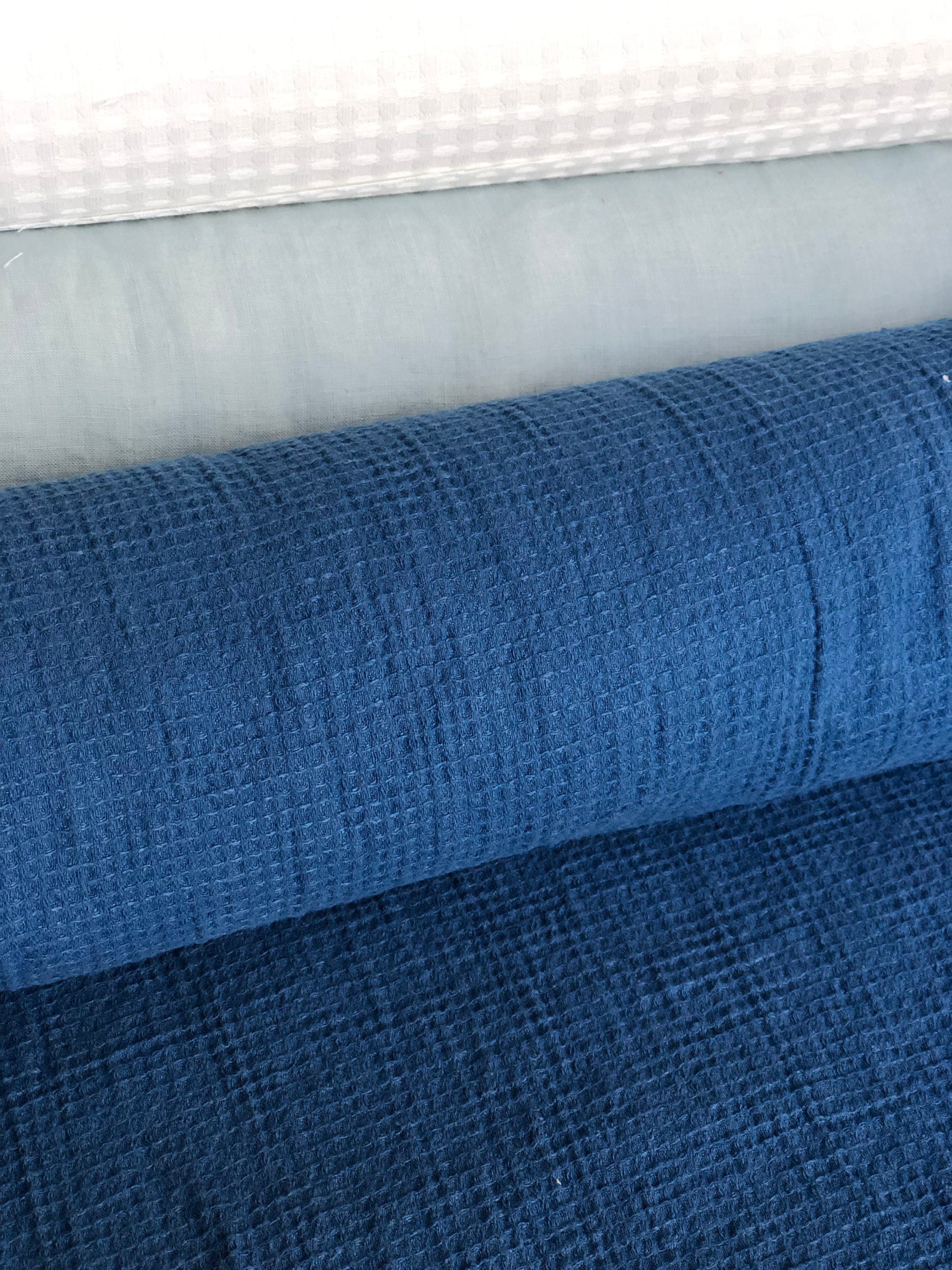 Marine Blue Waffle Linen Cotton Fabric: Bath & Spa Towel Material