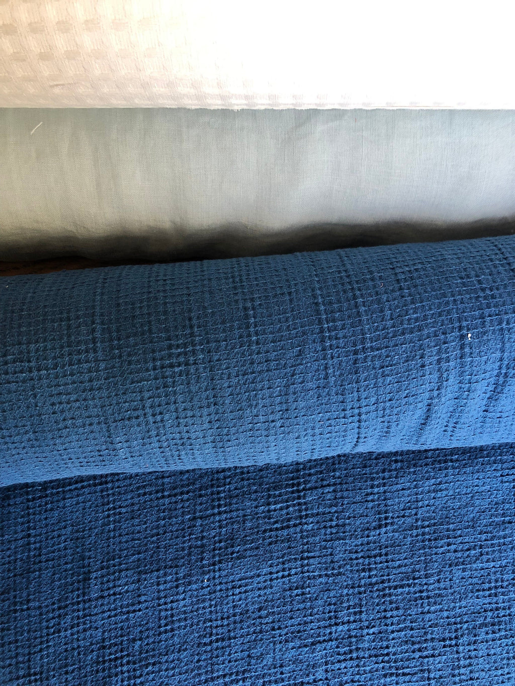 Marine Blue Waffle Linen Cotton Fabric: Bath & Spa Towel Material