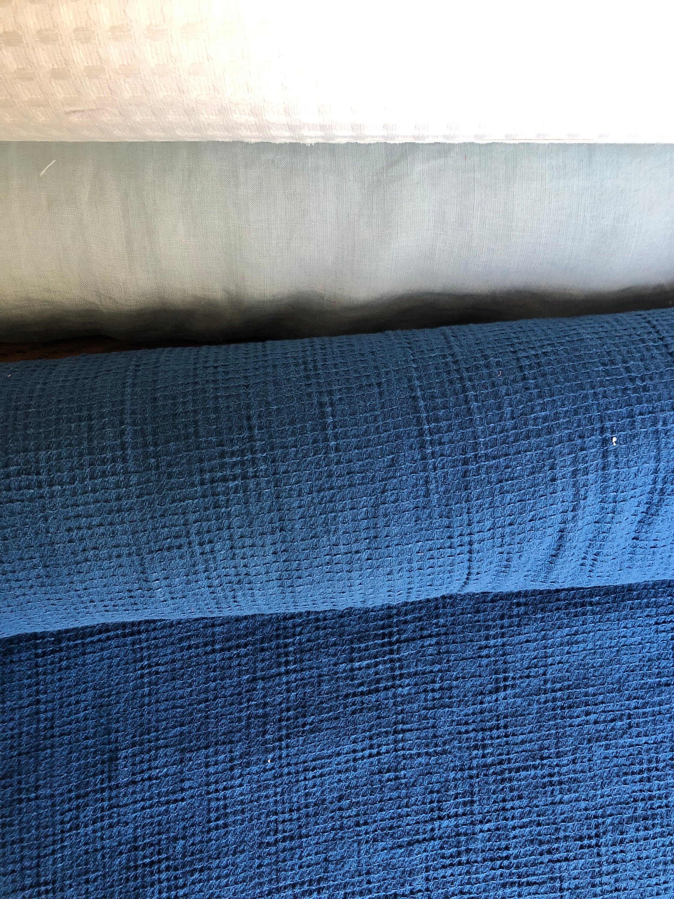 Marine Blue Waffle Linen Cotton Fabric: Bath & Spa Towel Material