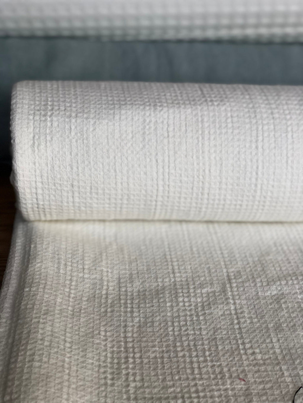 Waffle Linen Cotton Fabric: Natural White BGO138, 140cm Wide