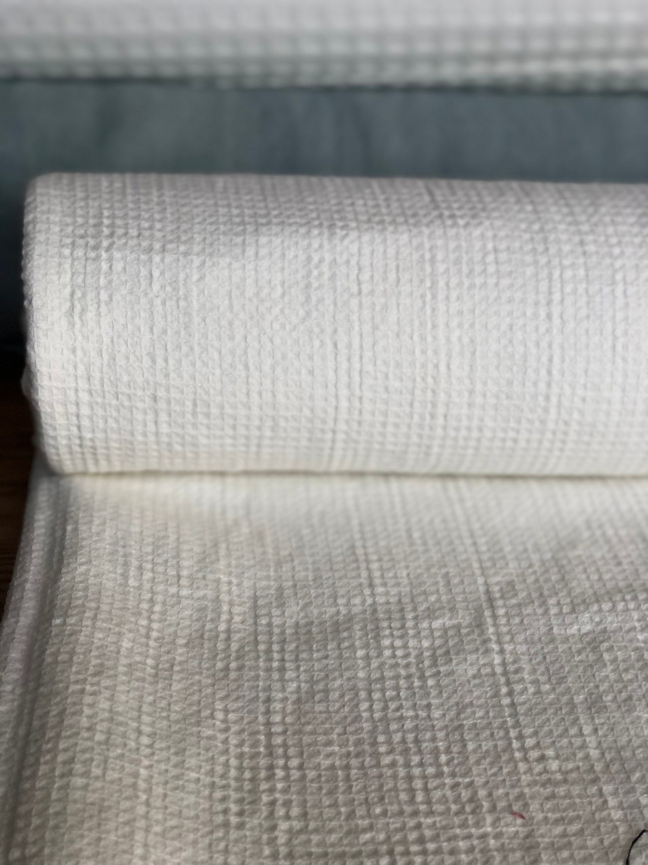 Waffle Linen Cotton Fabric: Natural White BGO138, 140cm Wide