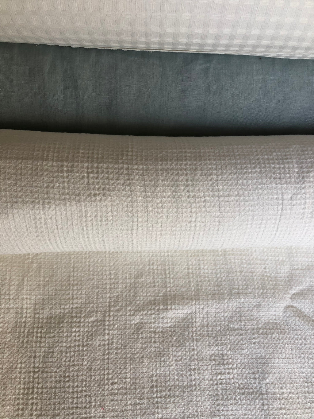 Waffle Linen Cotton Fabric: Natural White BGO138, 140cm Wide