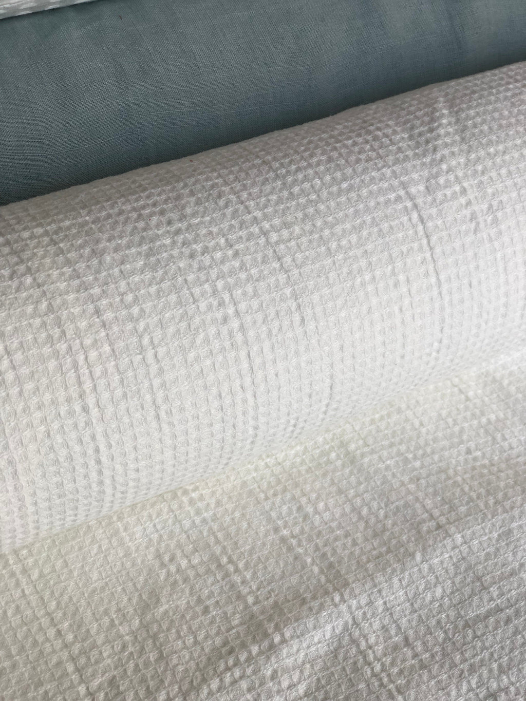 Waffle Linen Cotton Fabric: Natural White BGO138, 140cm Wide