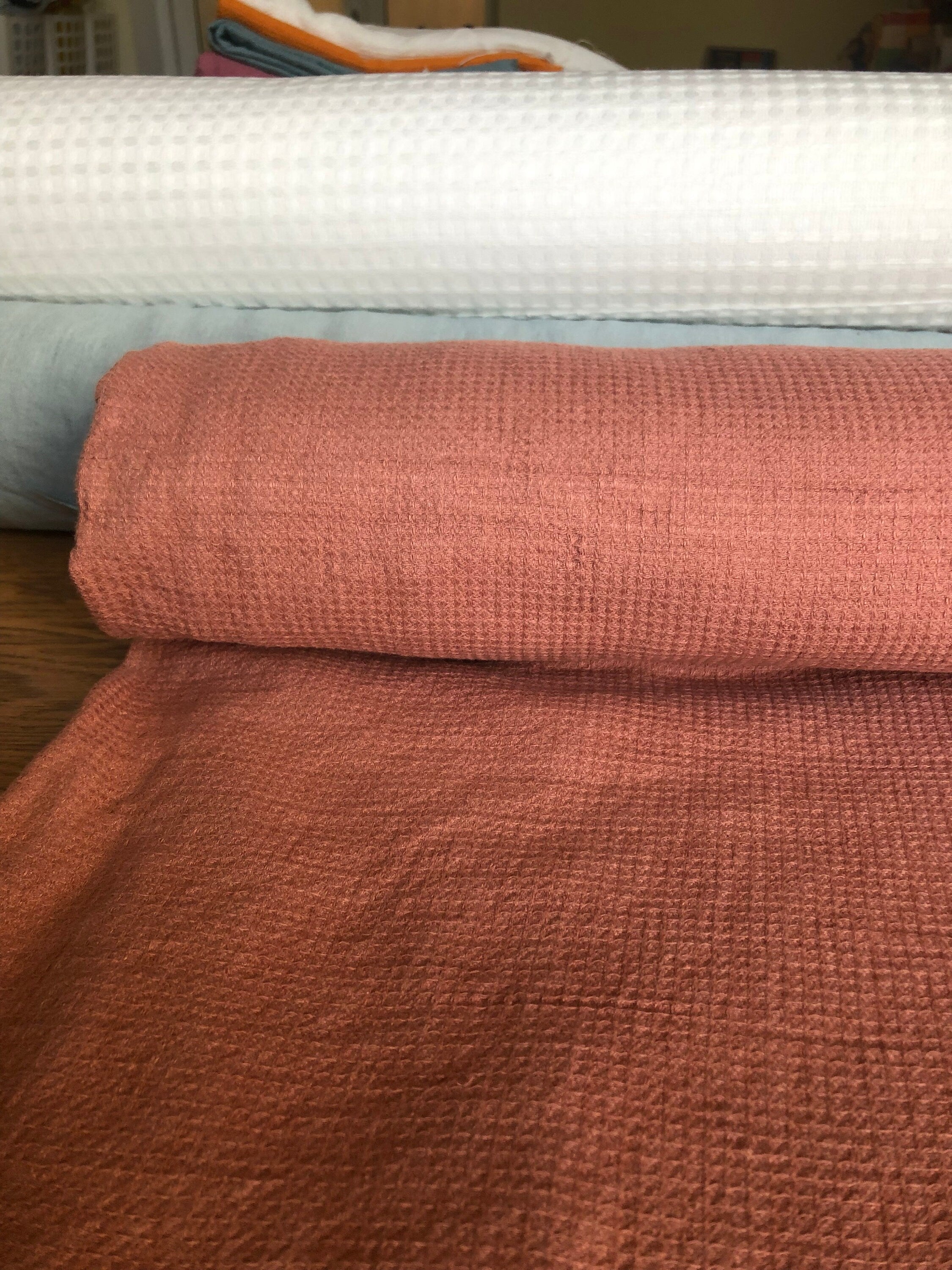 Coral Waffle Linen Cotton Fabric: Bath, Kitchen, Spa Towel - 140cm