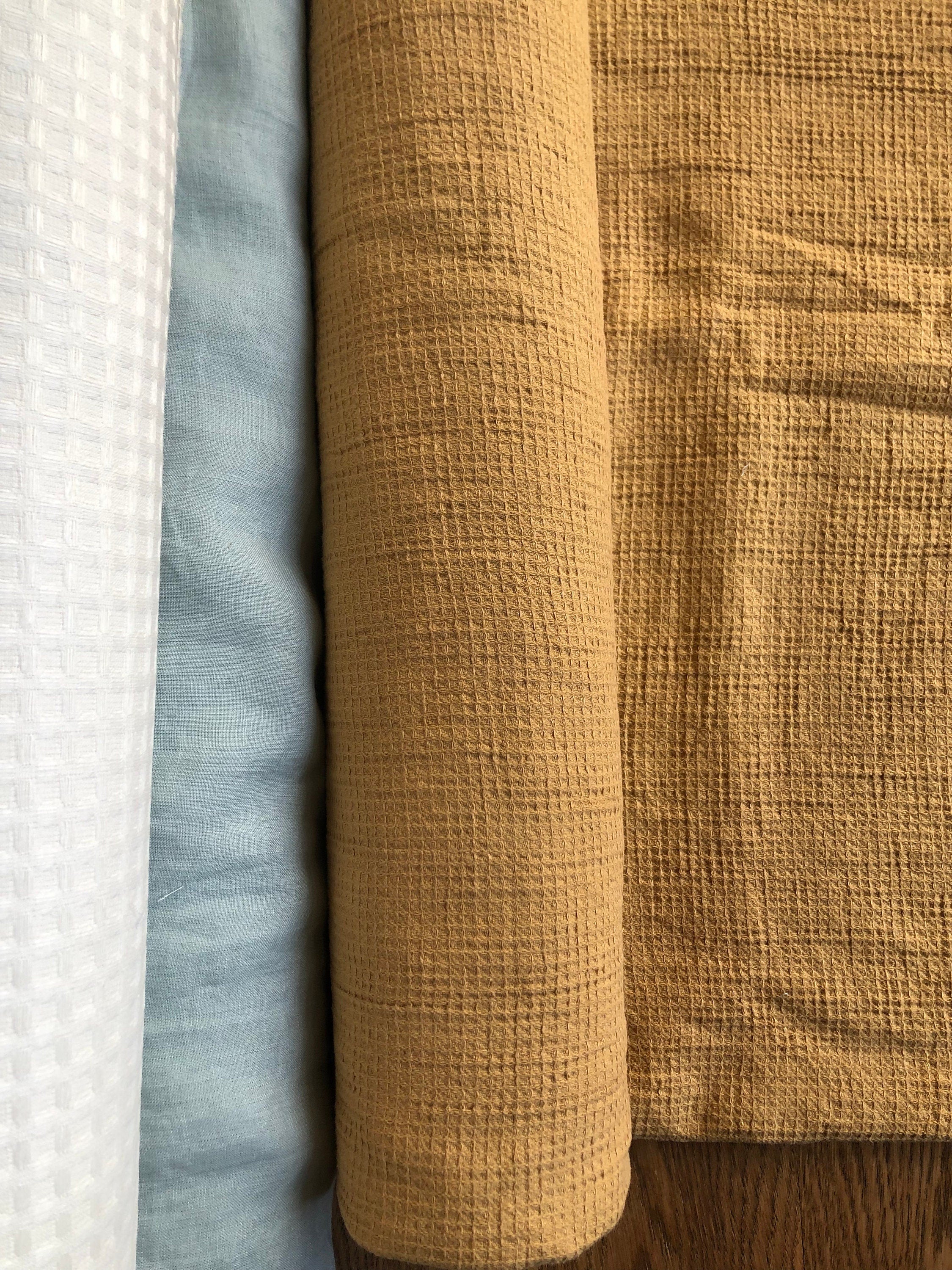 Ochre Waffle Linen Cotton Fabric: 140cm Wide, Bath & Spa Towel Material