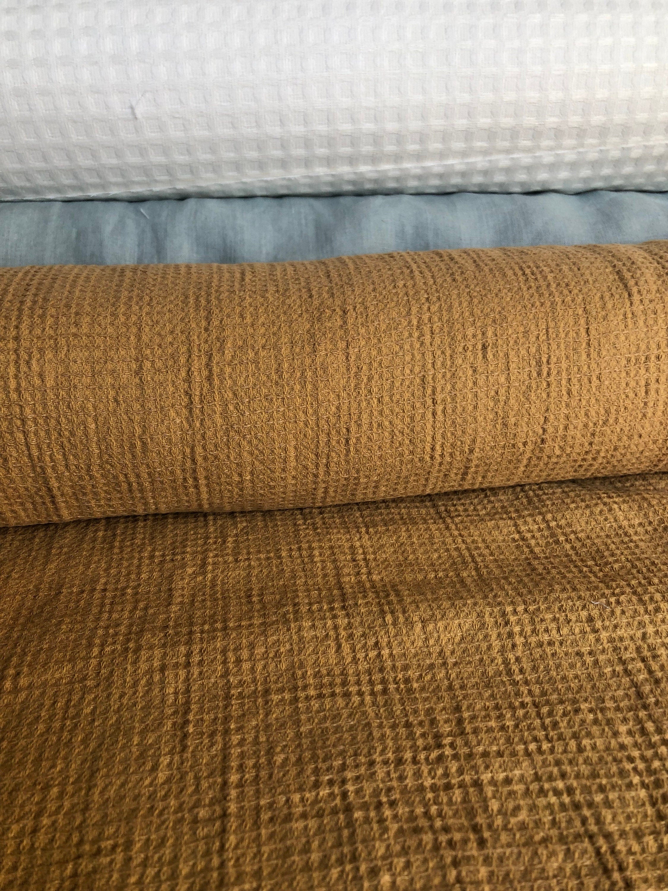 Ochre Waffle Linen Cotton Fabric: 140cm Wide, Bath & Spa Towel Material