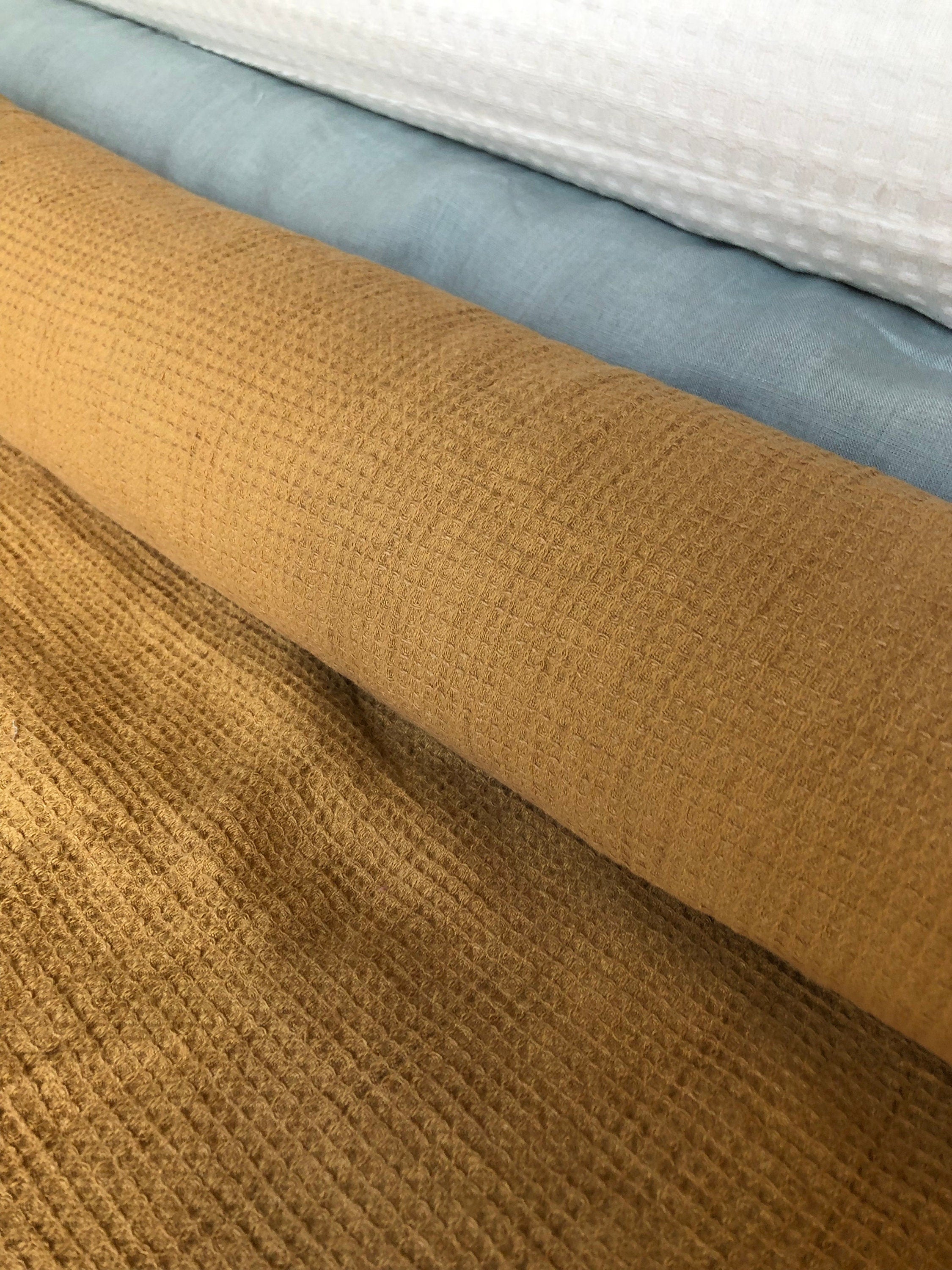Ochre Waffle Linen Cotton Fabric: 140cm Wide, Bath & Spa Towel Material