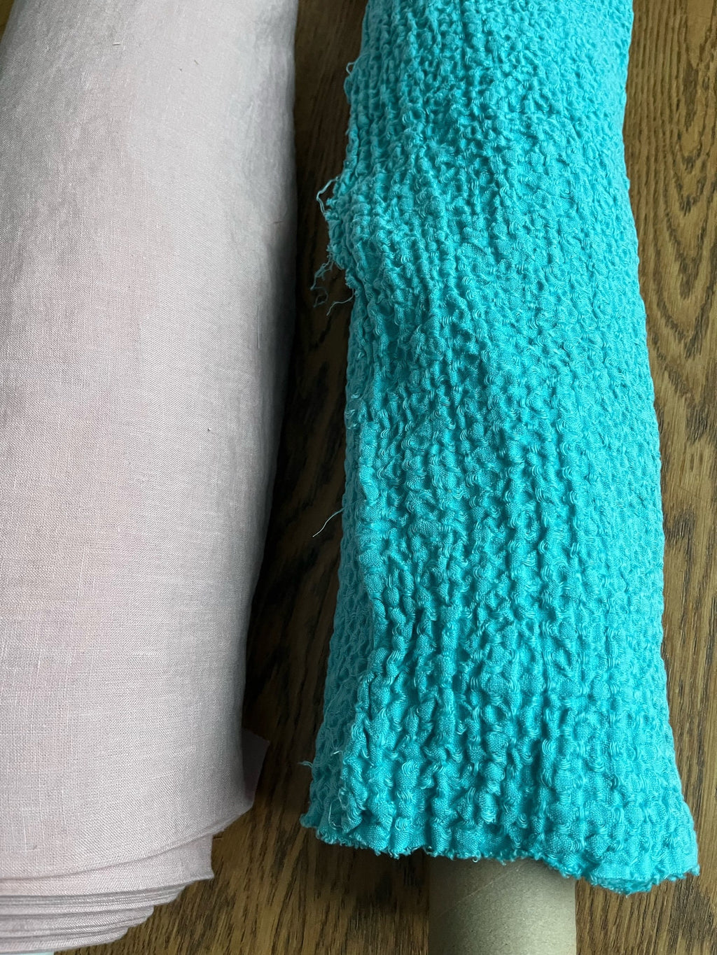 Ocean Blue Waffle Linen Fabric: 55" Wide, 200g