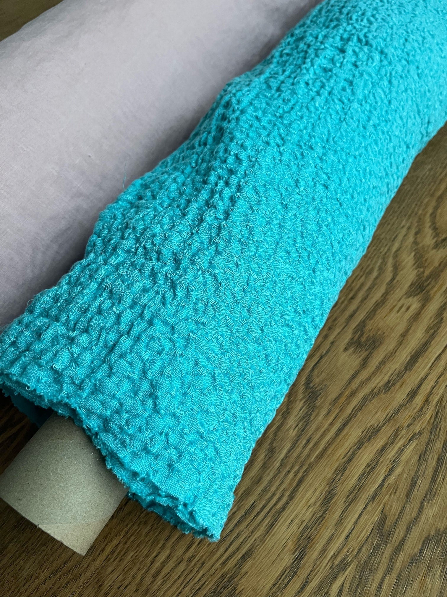 Ocean Blue Waffle Linen Fabric: 55" Wide, 200g
