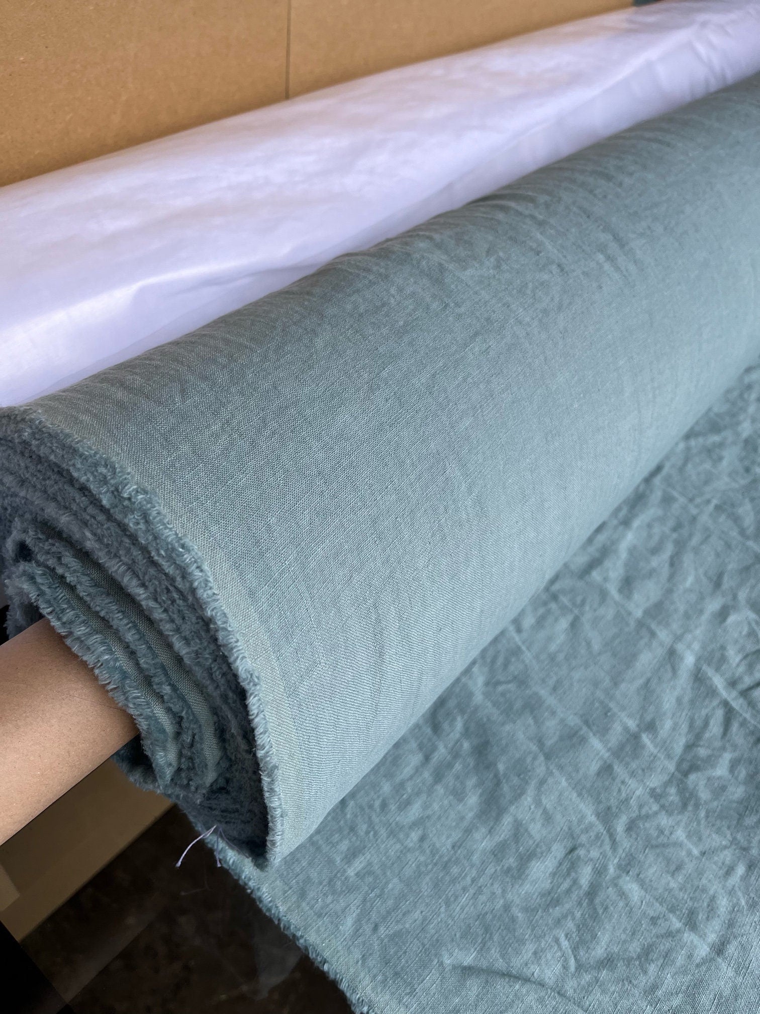 Extra Wide Soft Teal Linen Fabric: 110" Wide, Bedding Material