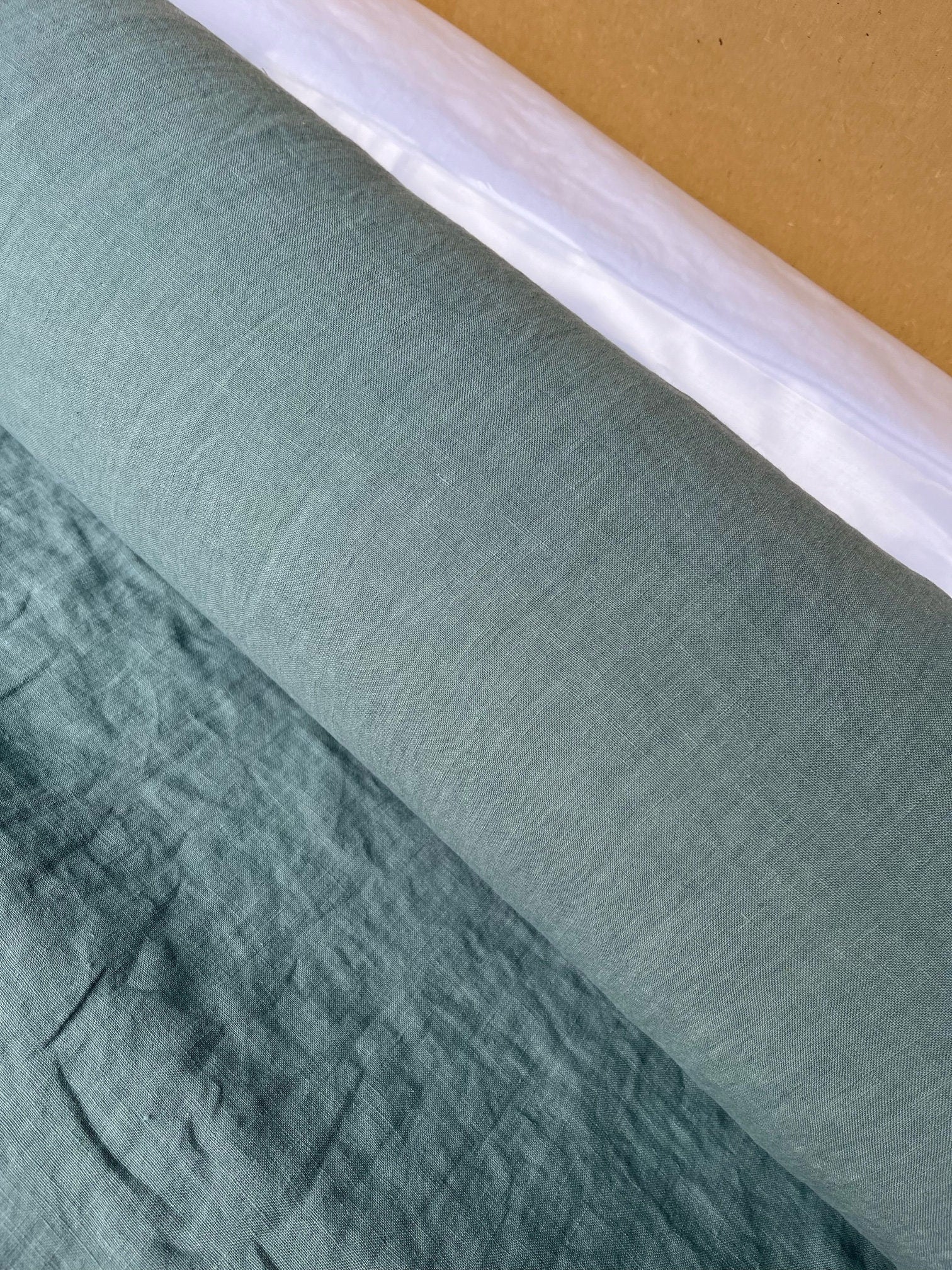 Extra Wide Soft Teal Linen Fabric: 110" Wide, Bedding Material