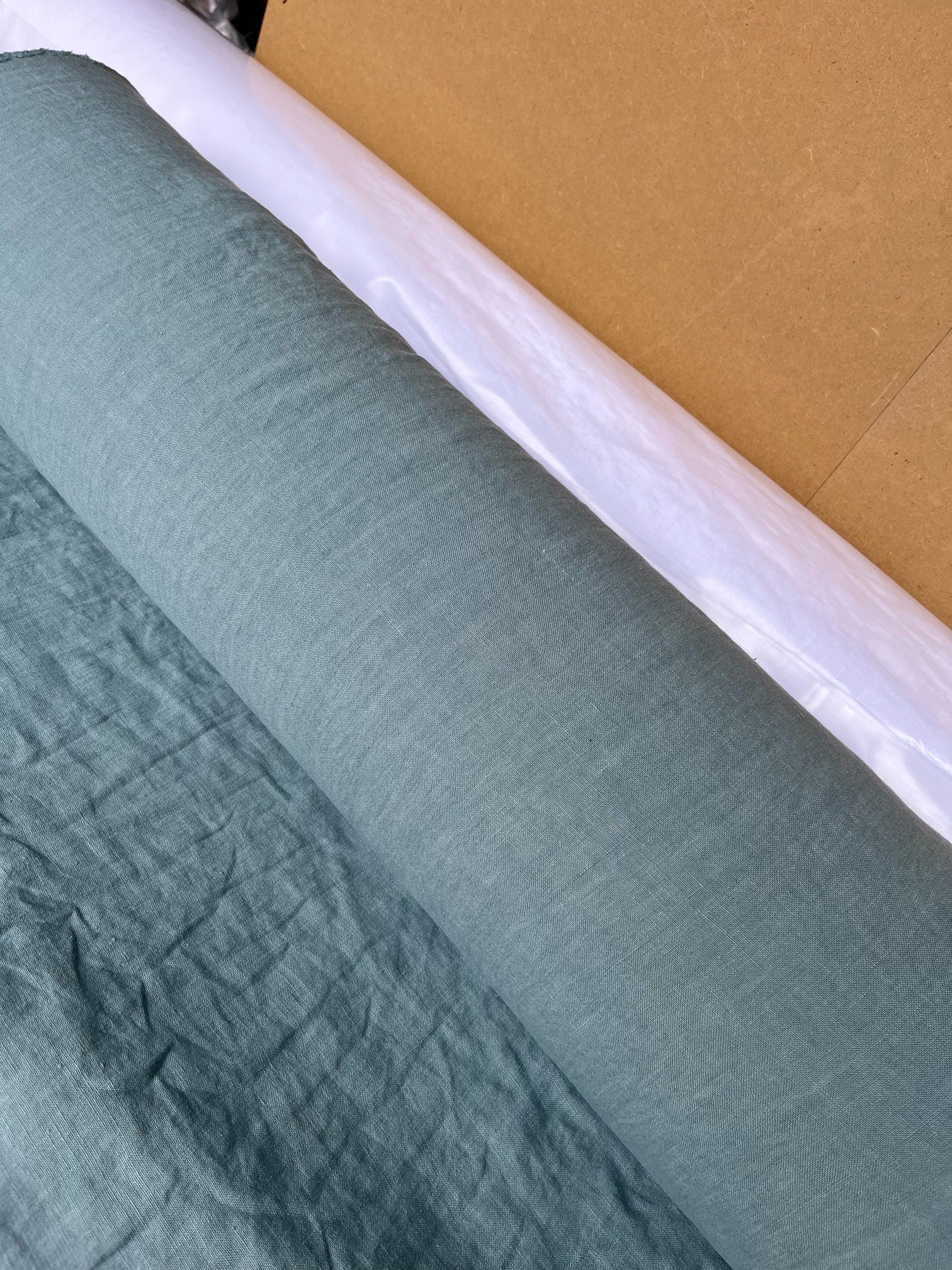 Extra Wide Soft Teal Linen Fabric: 110" Wide, Bedding Material