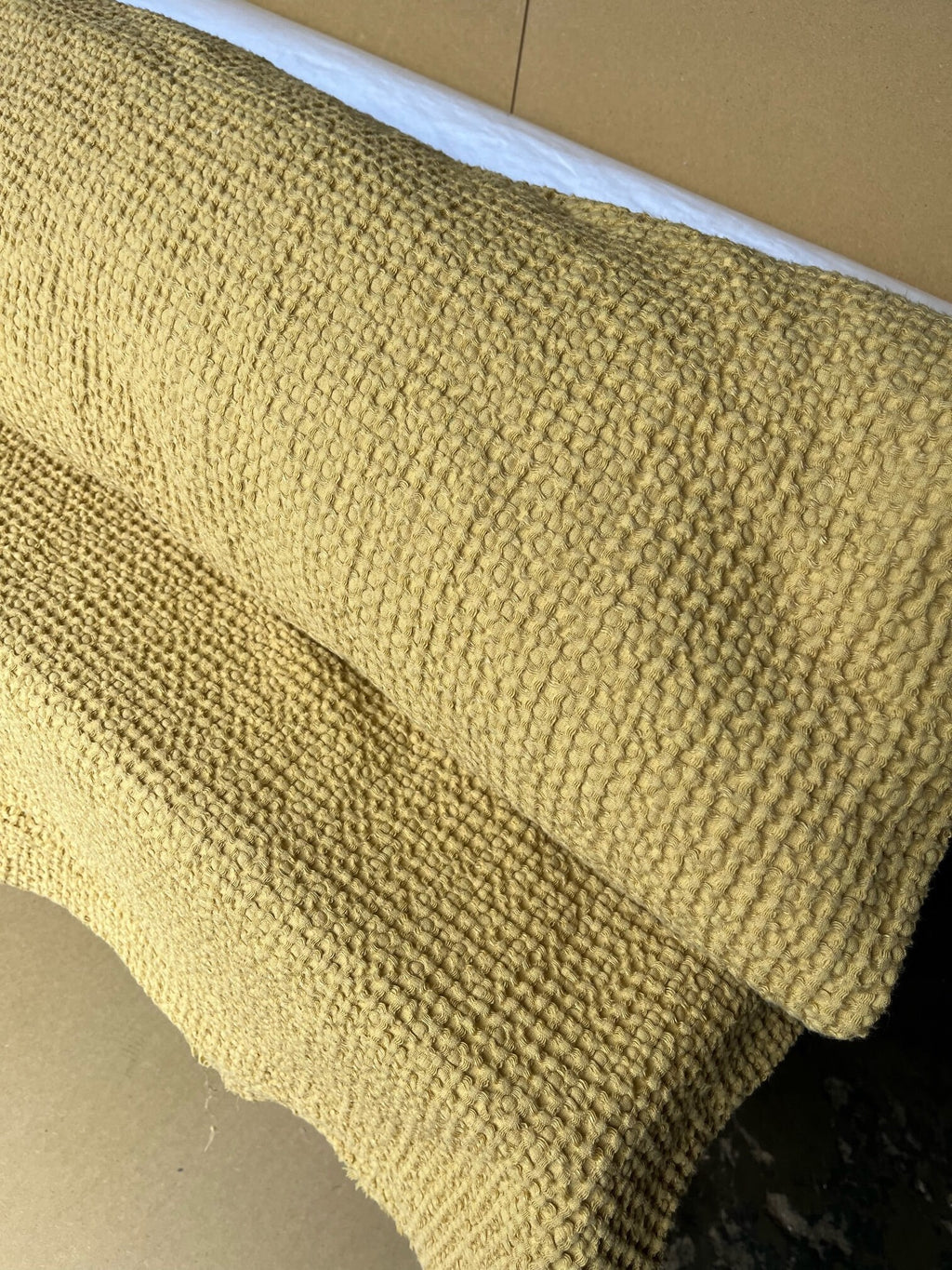 Waffle Linen Cotton Fabric: 88" Extra Wide Tan BGO137 - By The Metre