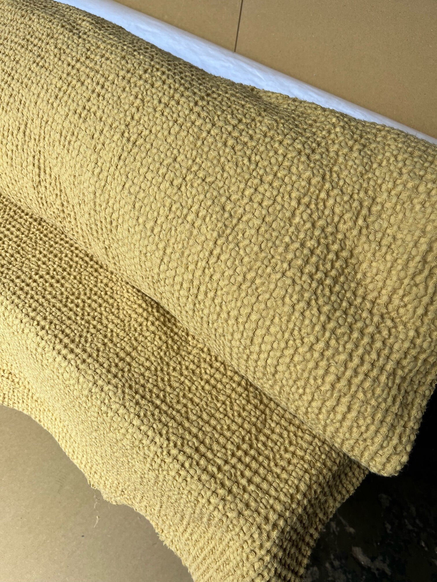 Waffle Linen Cotton Fabric: 88" Extra Wide Tan BGO137 - By The Metre