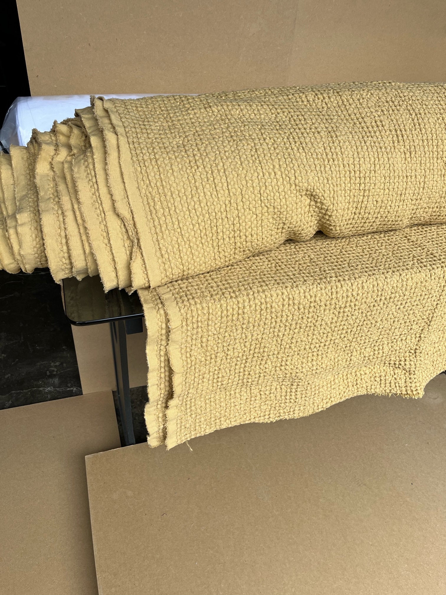 Waffle Linen Cotton Fabric: 88" Extra Wide Tan BGO137 - By The Metre
