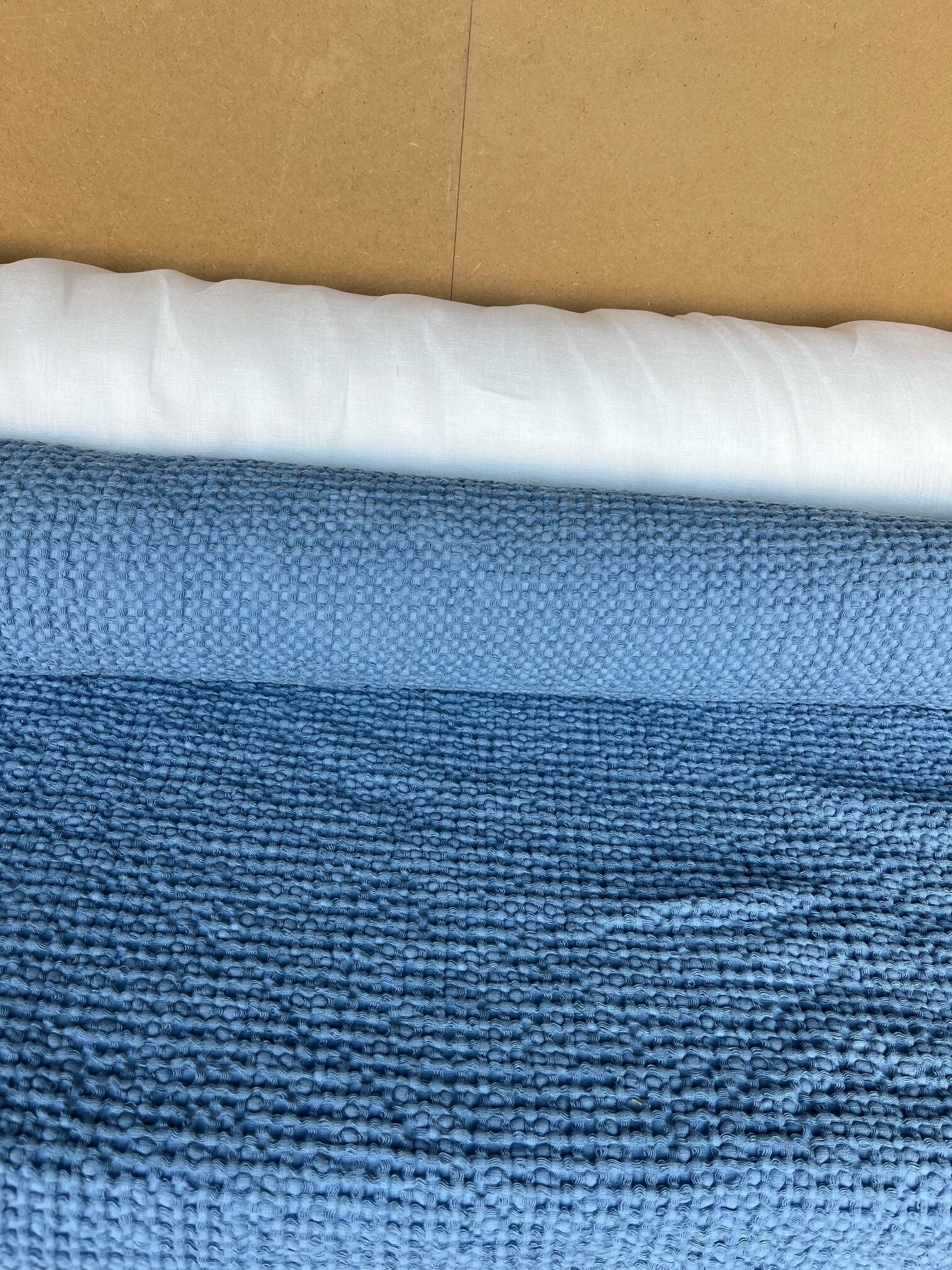 88" Extra Wide Waffle Linen Cotton Fabric: Cornflower Blue