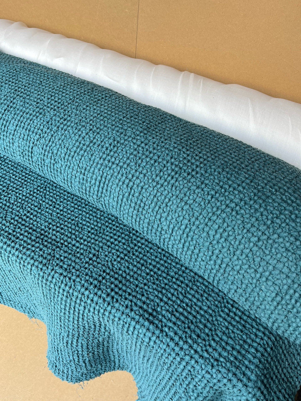 Waffle Linen Cotton Fabric: 88" Extra Wide Turkish Blue