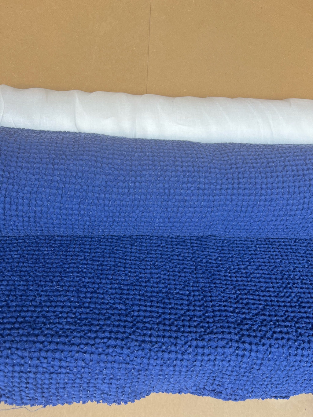 88" Extra Wide Waffle Linen Cotton Fabric: Blue Sapphire BGO137