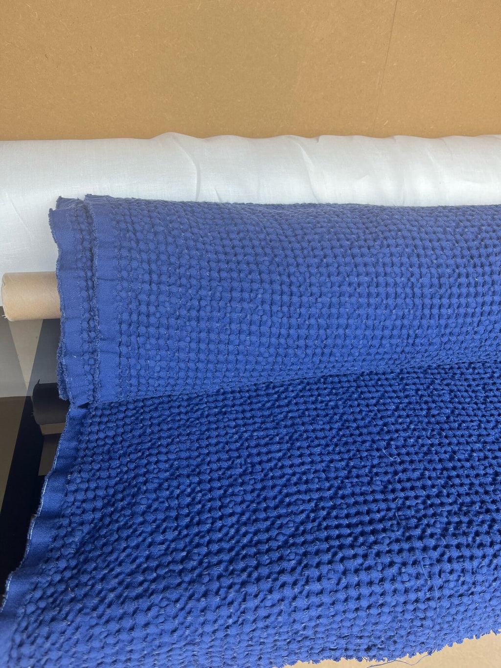 88" Extra Wide Waffle Linen Cotton Fabric: Blue Sapphire BGO137