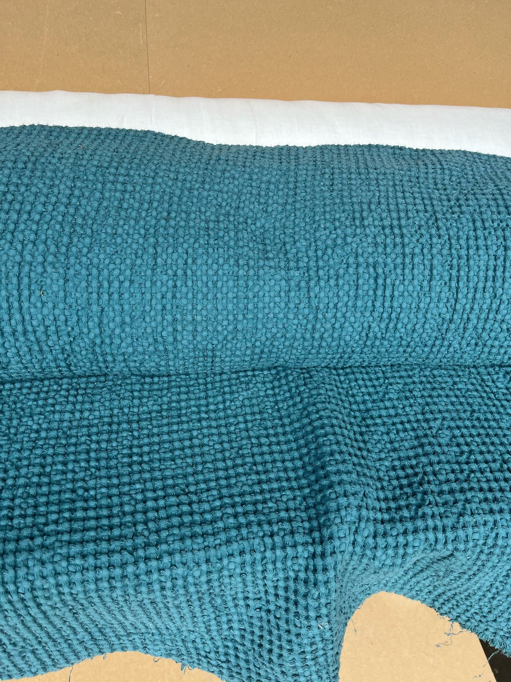 Waffle Linen Cotton Fabric: 88" Extra Wide Turkish Blue