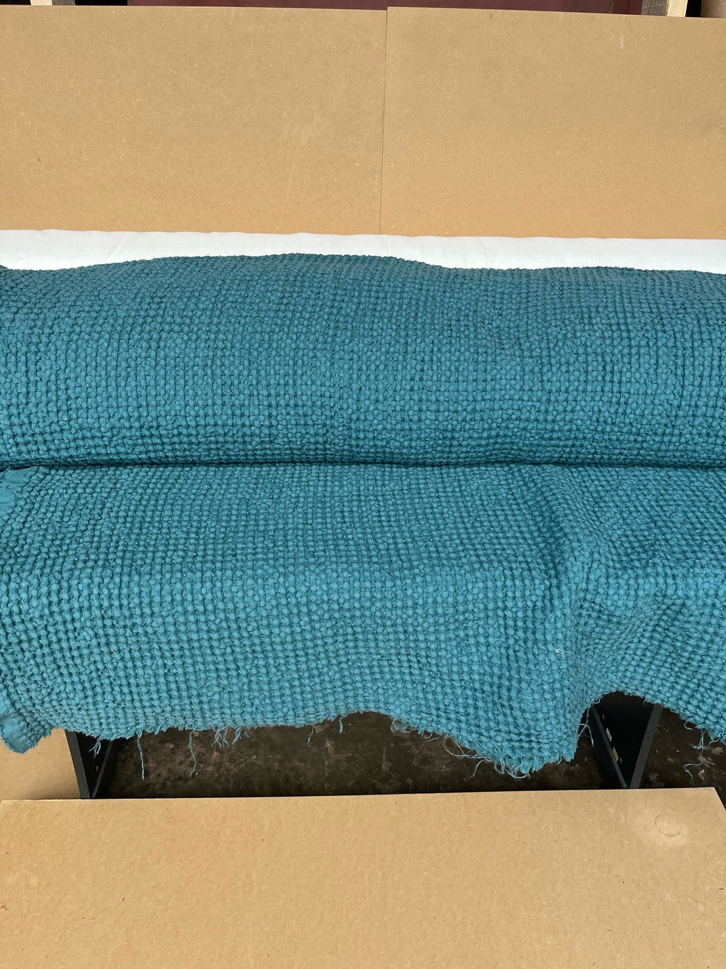 Waffle Linen Cotton Fabric: 88" Extra Wide Turkish Blue