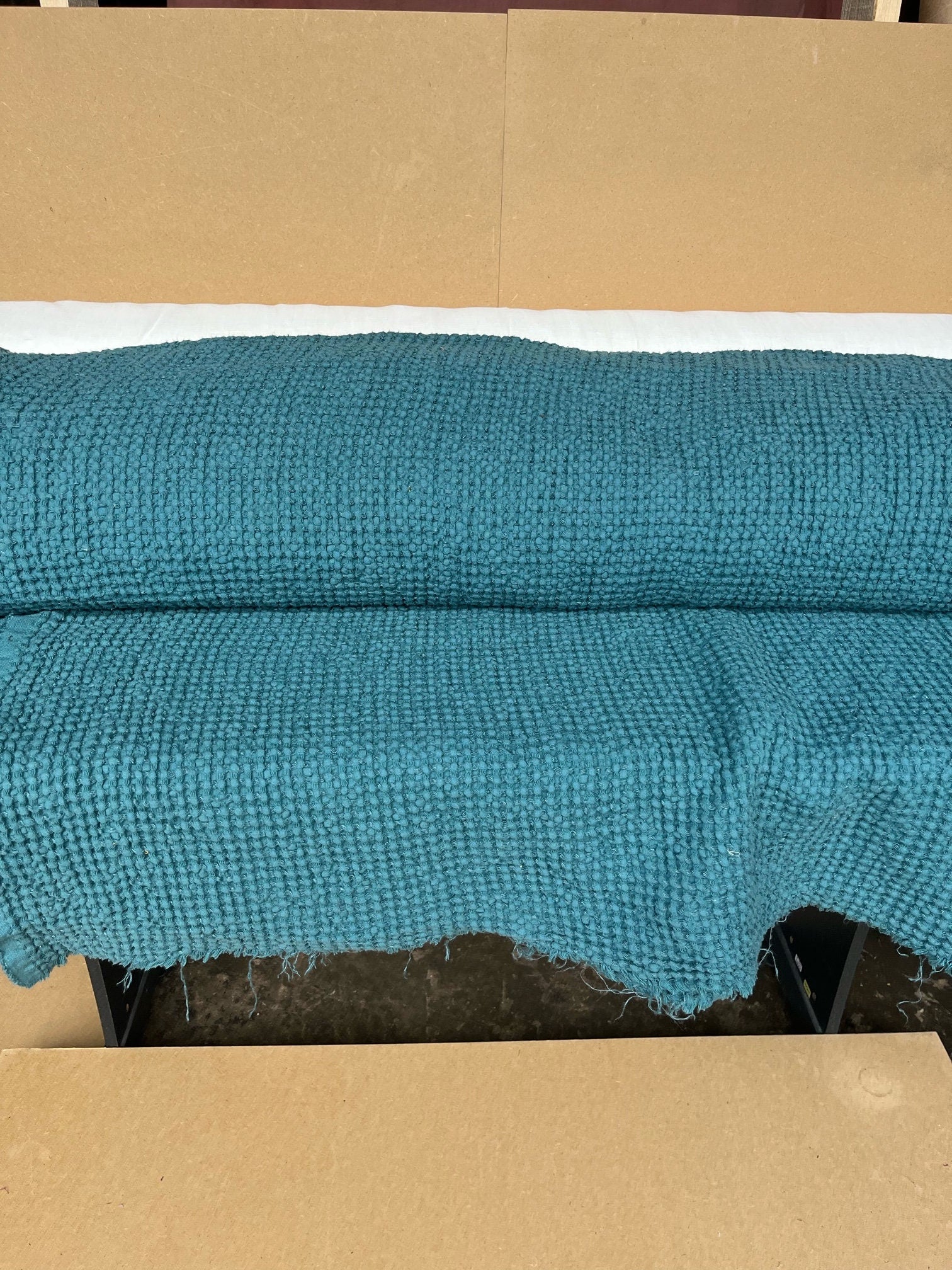Waffle Linen Cotton Fabric: 88" Extra Wide Turkish Blue