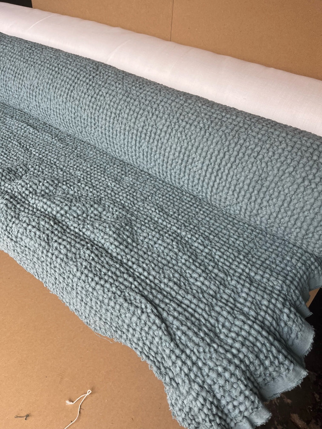 Teal Waffle Fabric: 88" Extra Wide Linen Cotton Blend