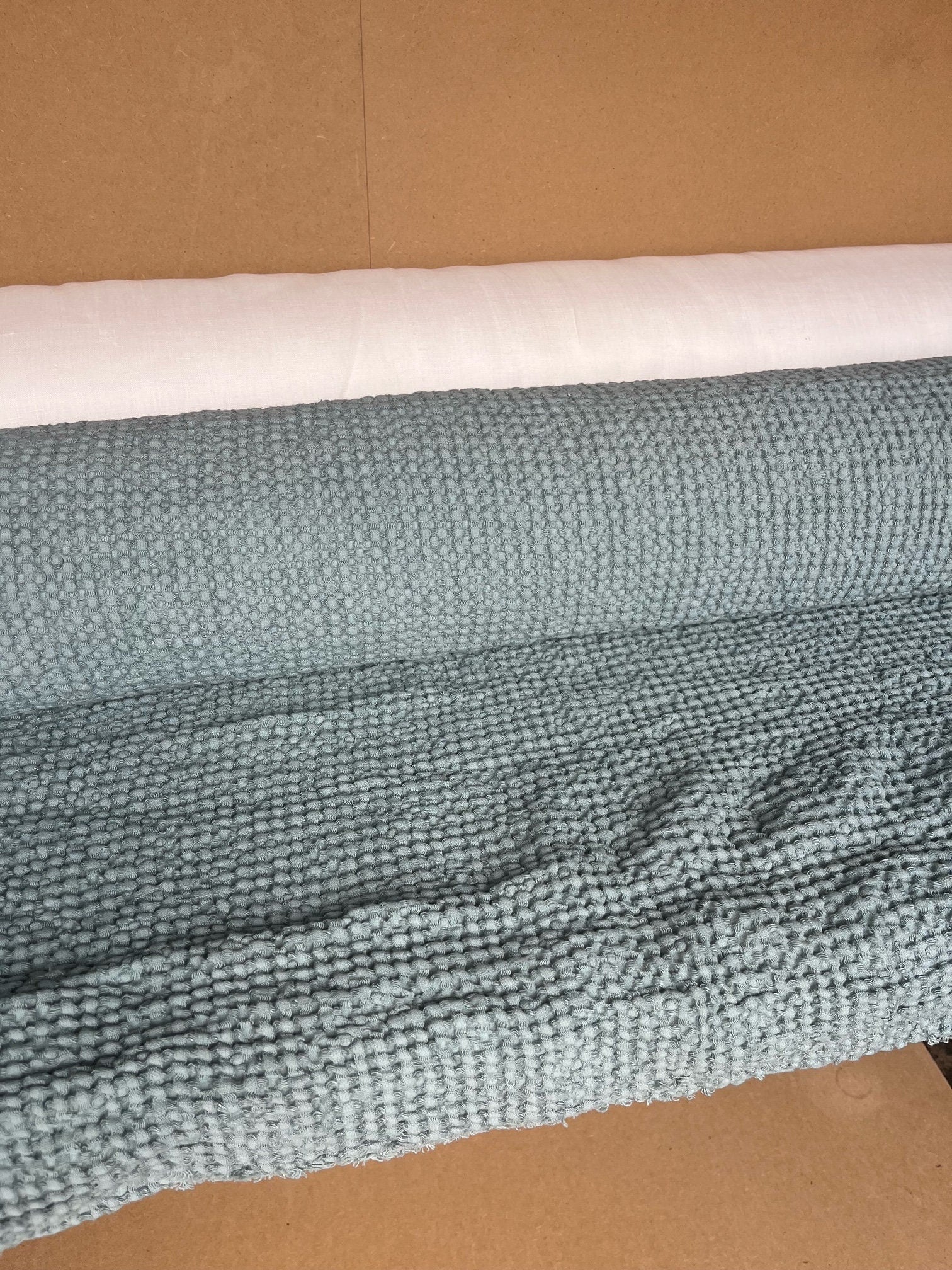 Teal Waffle Fabric: 88" Extra Wide Linen Cotton Blend