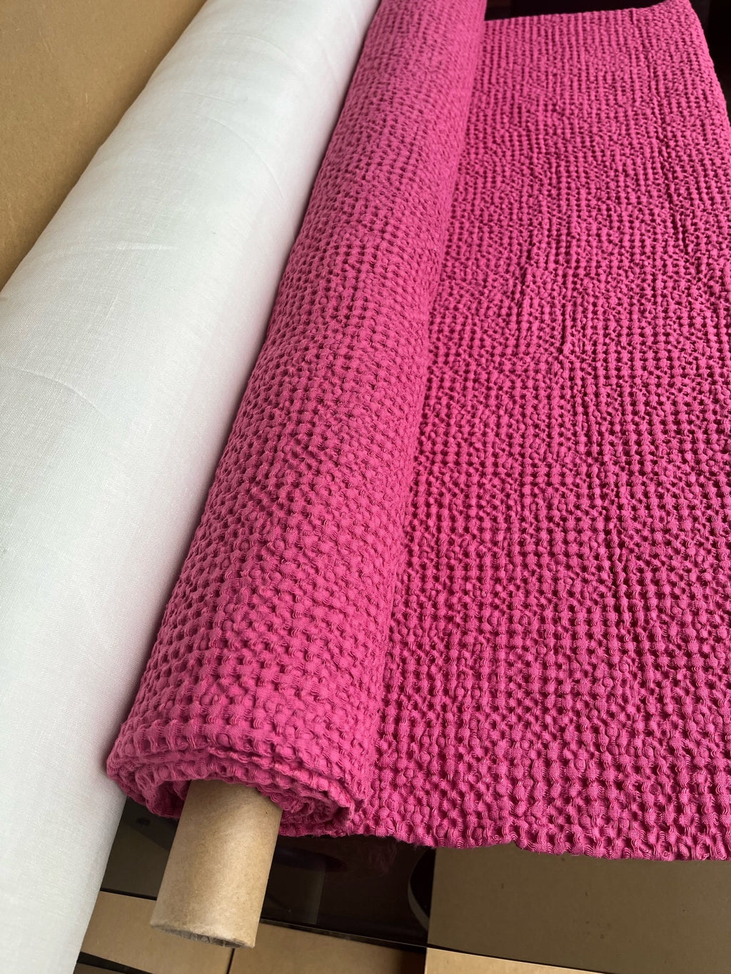 88" Extra Wide Waffle Linen Cotton Fabric: Magenda BGO137, 250g