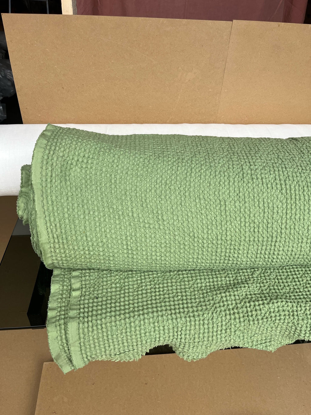 Olive Drab Waffle Linen Cotton Fabric: 88" Extra Wide, BGO137